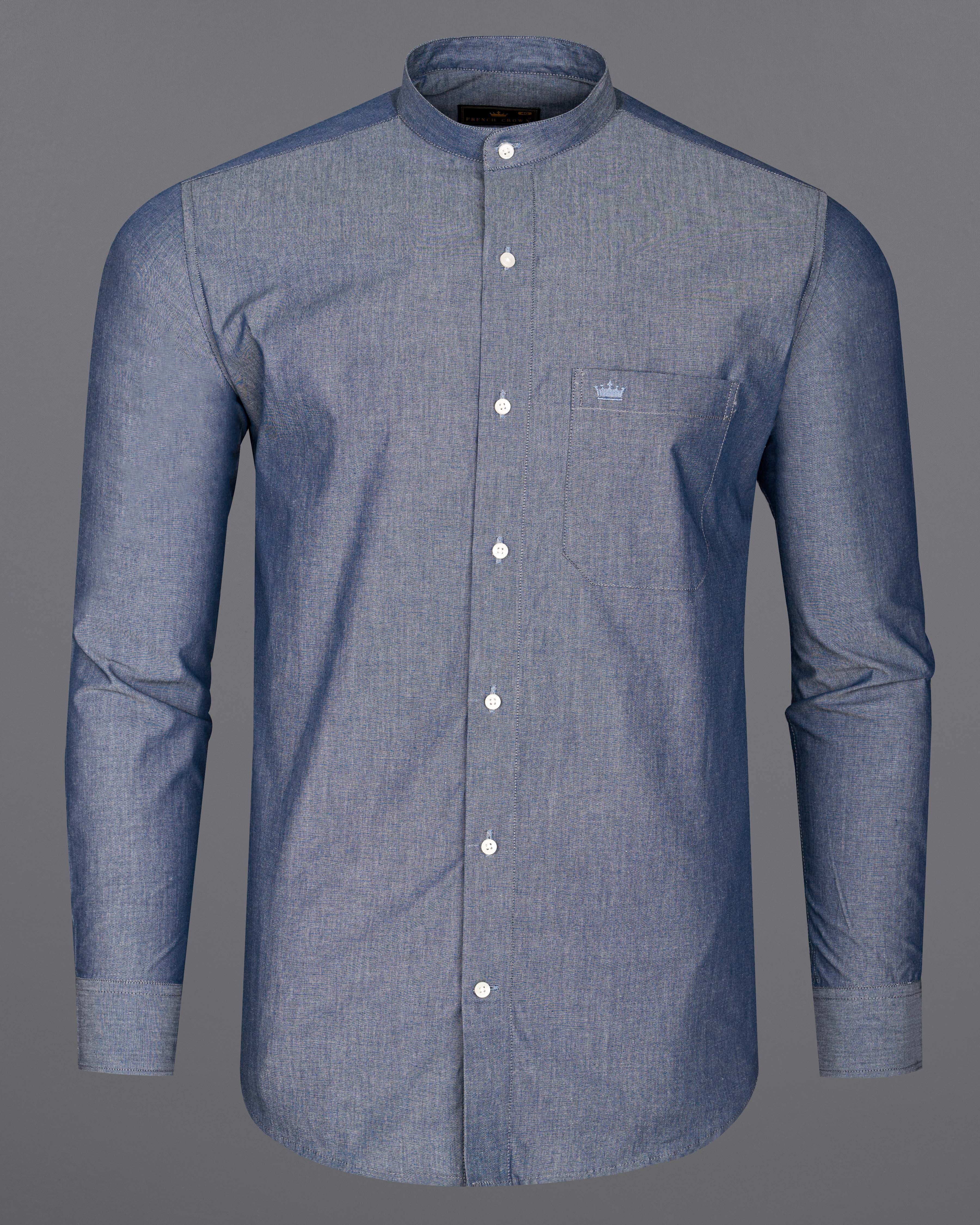 Shuttle Gray chambray mandarin collared Shirt 8649-M-38,8649-M-H-38,8649-M-39,8649-M-H-39,8649-M-40,8649-M-H-40,8649-M-42,8649-M-H-42,8649-M-44,8649-M-H-44,8649-M-46,8649-M-H-46,8649-M-48,8649-M-H-48,8649-M-50,8649-M-H-50,8649-M-52,8649-M-H-52