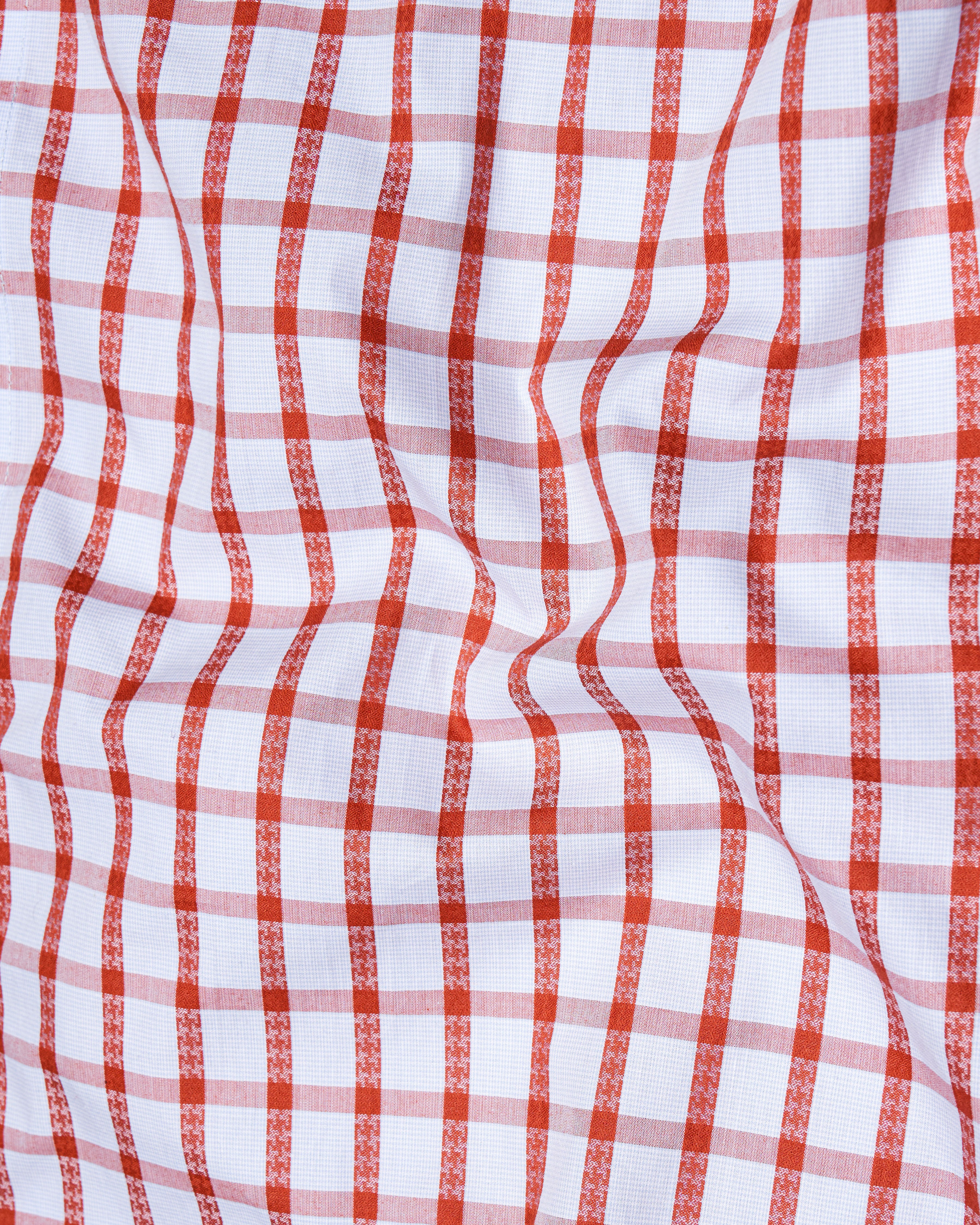 Bright White and Chestnut Red Checkered Dobby Textured Premium Giza Cotton Shirt  8656-38,8656-H-38,8656-39,8656-H-39,8656-40,8656-H-40,8656-42,8656-H-42,8656-44,8656-H-44,8656-46,8656-H-46,8656-48,8656-H-48,8656-50,8656-H-50,8656-52,8656-H-52