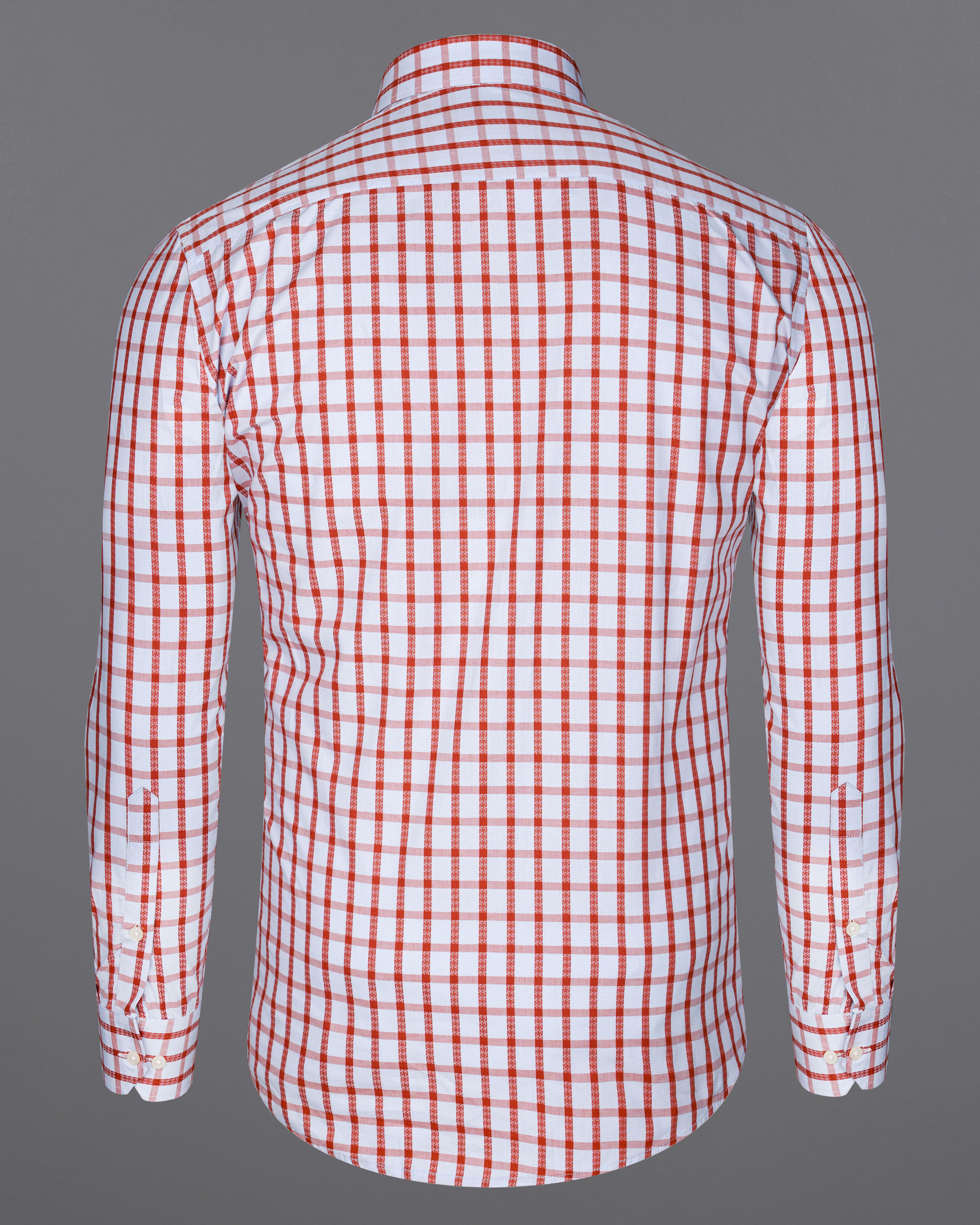 Bright White and Chestnut Red Checkered Dobby Textured Premium Giza Cotton Shirt  8656-38,8656-H-38,8656-39,8656-H-39,8656-40,8656-H-40,8656-42,8656-H-42,8656-44,8656-H-44,8656-46,8656-H-46,8656-48,8656-H-48,8656-50,8656-H-50,8656-52,8656-H-52