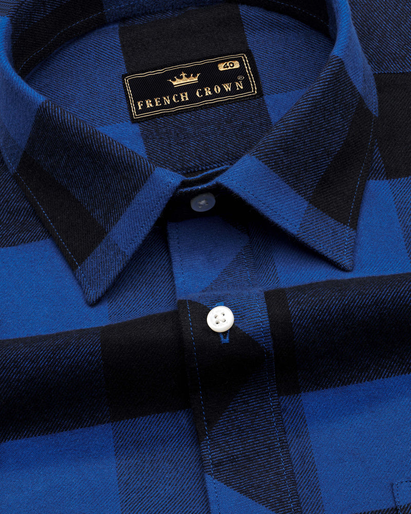 Endeavour Blue with Jade Black Checked Flannel Shirt 8706-38,8706-H-38,8706-39,8706-H-39,8706-40,8706-H-40,8706-42,8706-H-42,8706-44,8706-H-44,8706-46,8706-H-46,8706-48,8706-H-48,8706-50,8706-H-50,8706-52,8706-H-52