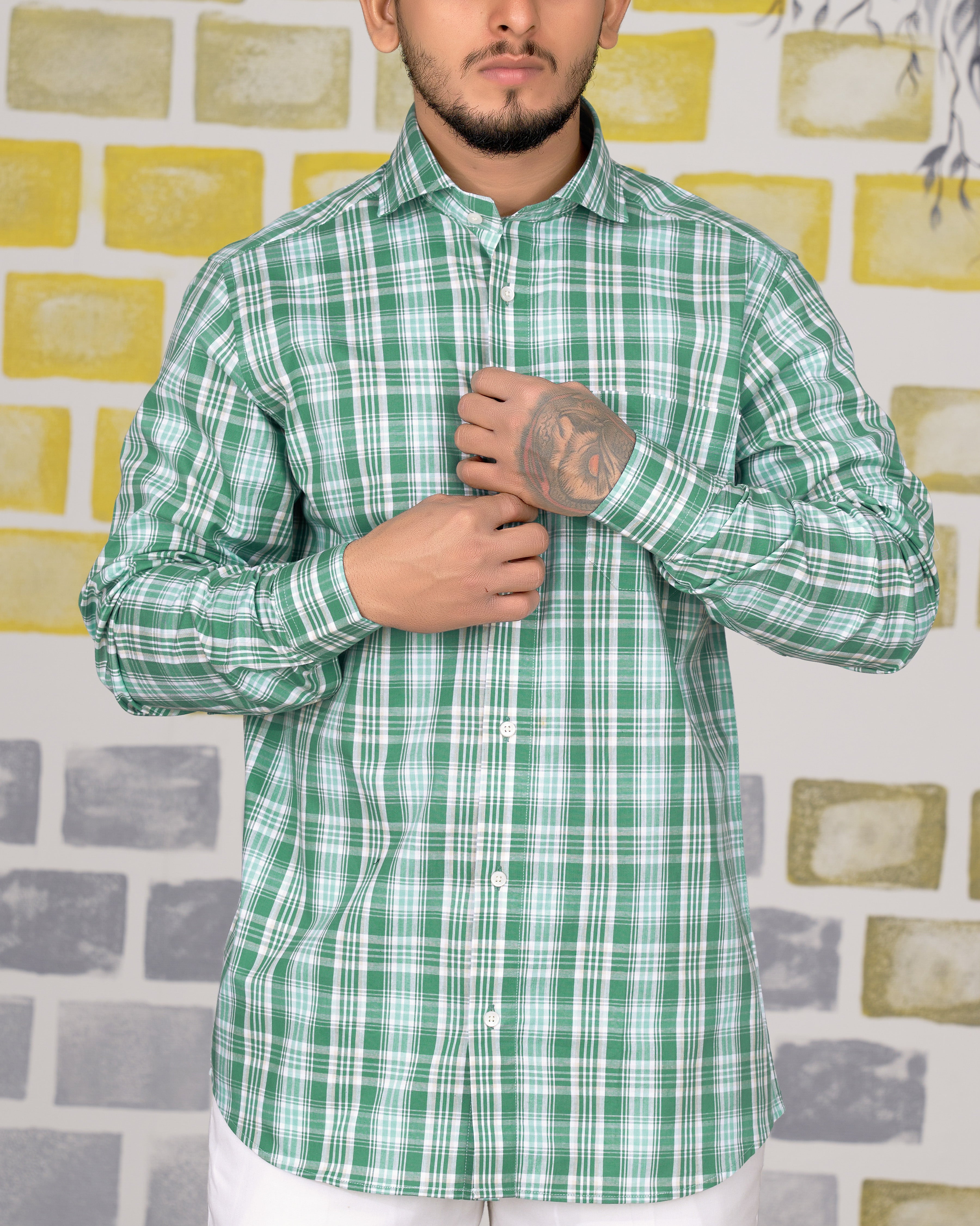 Viridian Green with Chinook Blue Plaid Premium Cotton Shirt