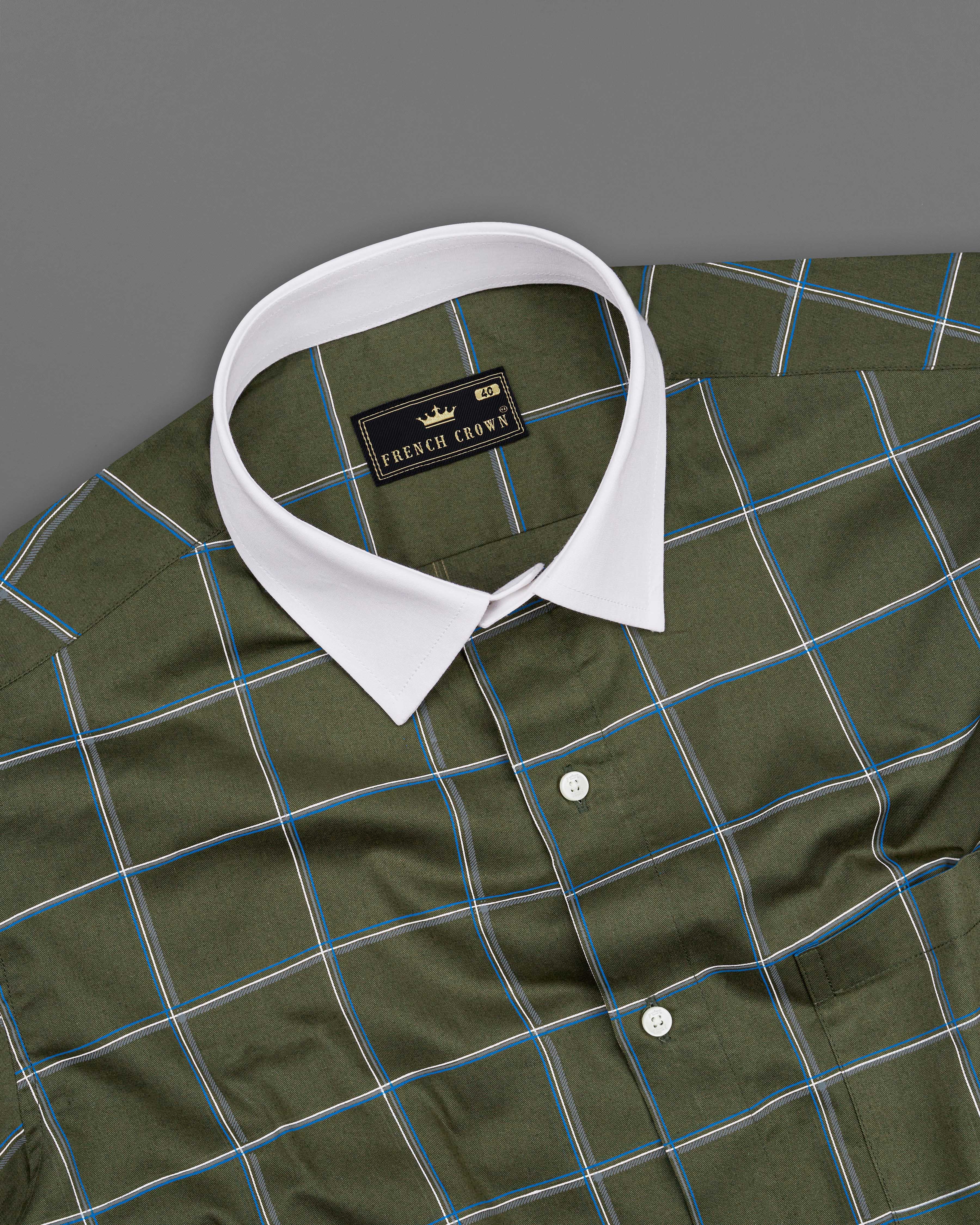 Taupe Green Windowpane with White Collar Royal Oxford Shirt  8716-WCC-38,8716-WCC-H-38,8716-WCC-39,8716-WCC-H-39,8716-WCC-40,8716-WCC-H-40,8716-WCC-42,8716-WCC-H-42,8716-WCC-44,8716-WCC-H-44,8716-WCC-46,8716-WCC-H-46,8716-WCC-48,8716-WCC-H-48,8716-WCC-50,8716-WCC-H-50,8716-WCC-52,8716-WCC-H-52