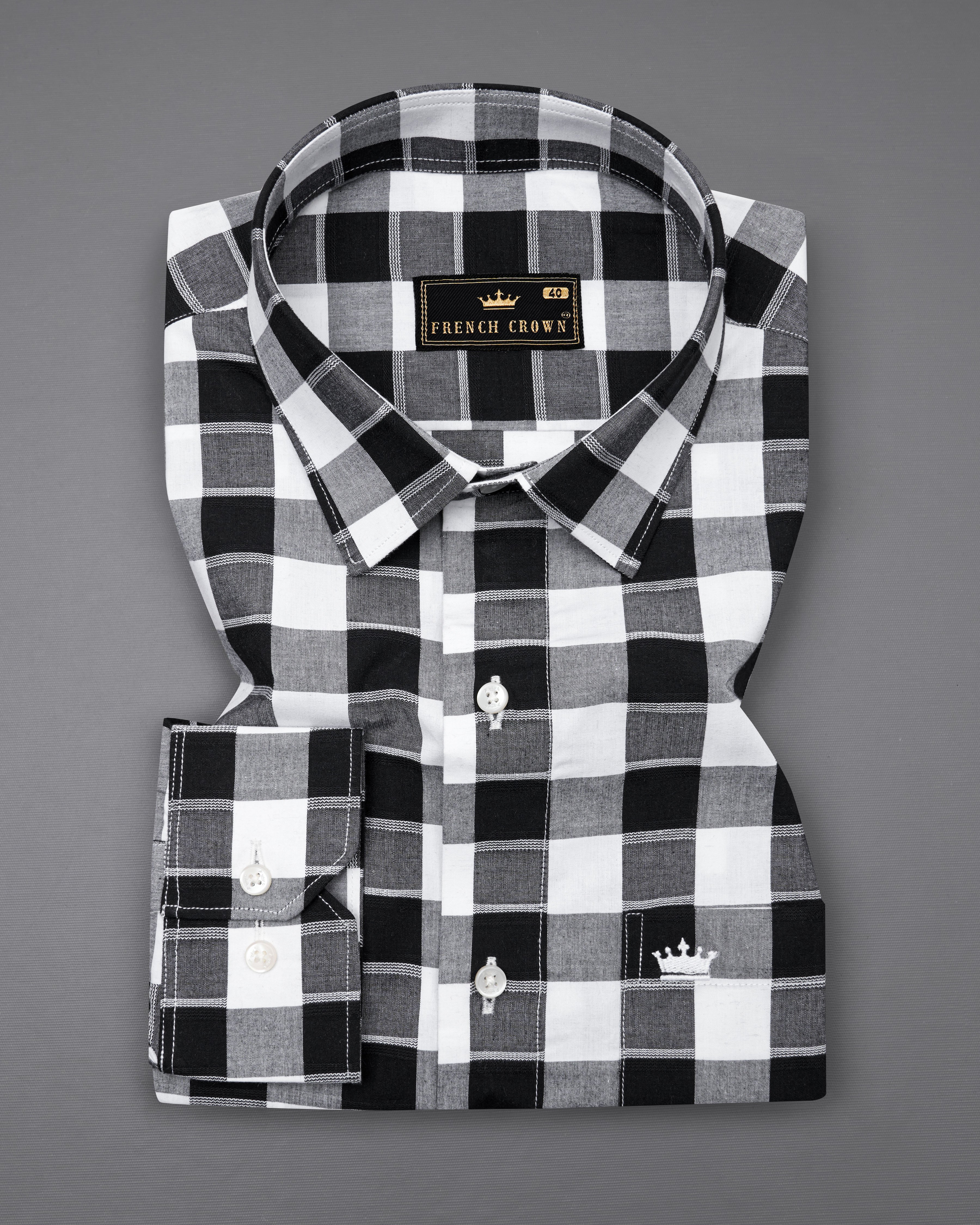 Jade Black and White Twill Checkered Premium Cotton Shirt 8719-38,8719-H-38,8719-39,8719-H-39,8719-40,8719-H-40,8719-42,8719-H-42,8719-44,8719-H-44,8719-46,8719-H-46,8719-48,8719-H-48,8719-50,8719-H-50,8719-52,8719-H-52