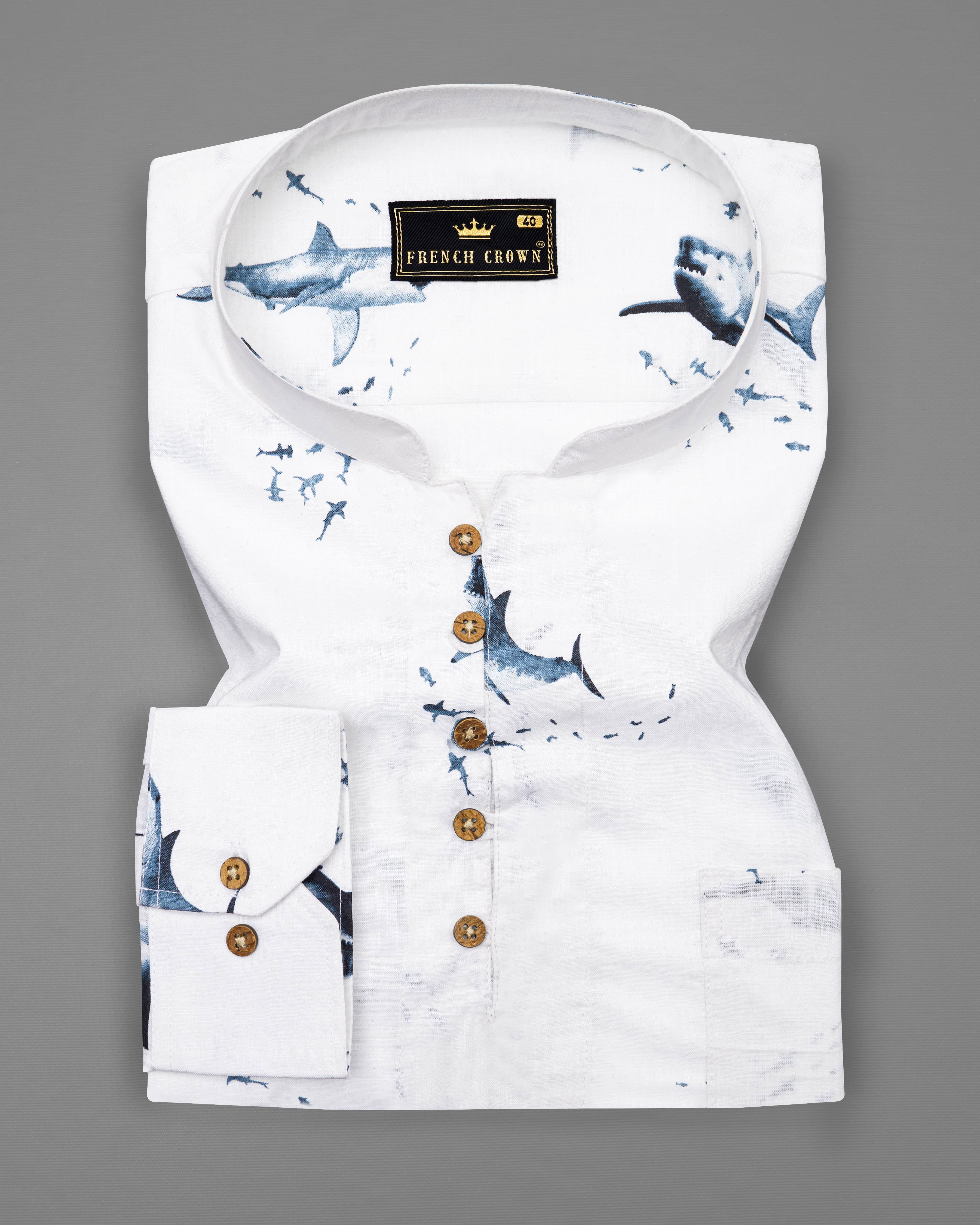 Bright White Shark Printed Luxurious Linen Kurta Shirt 8727-KS-38,8727-KS-H-38,8727-KS-39,8727-KS-H-39,8727-KS-40,8727-KS-H-40,8727-KS-42,8727-KS-H-42,8727-KS-44,8727-KS-H-44,8727-KS-46,8727-KS-H-46,8727-KS-48,8727-KS-H-48,8727-KS-50,8727-KS-H-50,8727-KS-52,8727-KS-H-52
