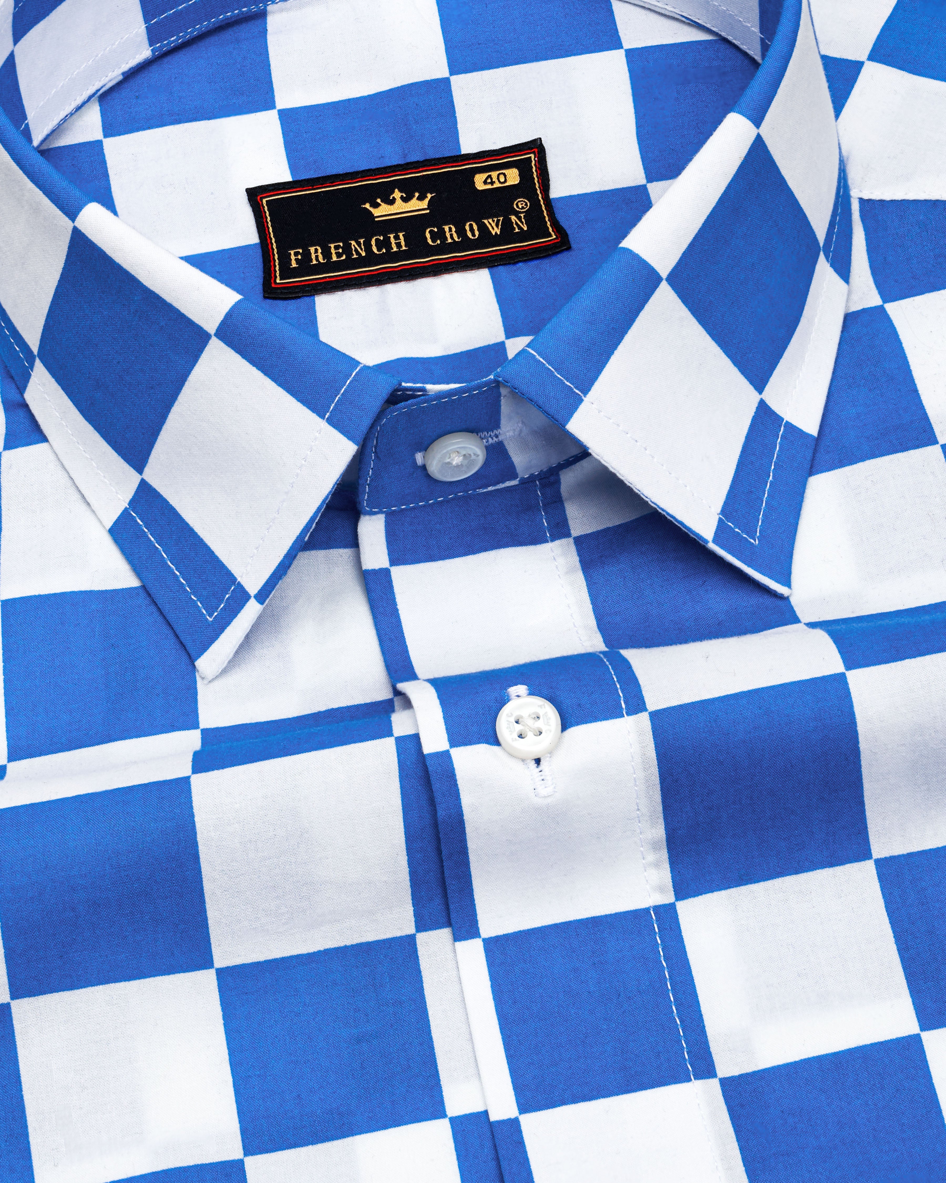 Sapphire Blue and White Checked Premium Cotton Shirt  8748-38,8748-H-38,8748-39,8748-H-39,8748-40,8748-H-40,8748-42,8748-H-42,8748-44,8748-H-44,8748-46,8748-H-46,8748-48,8748-H-48,8748-50,8748-H-50,8748-52,8748-H-52