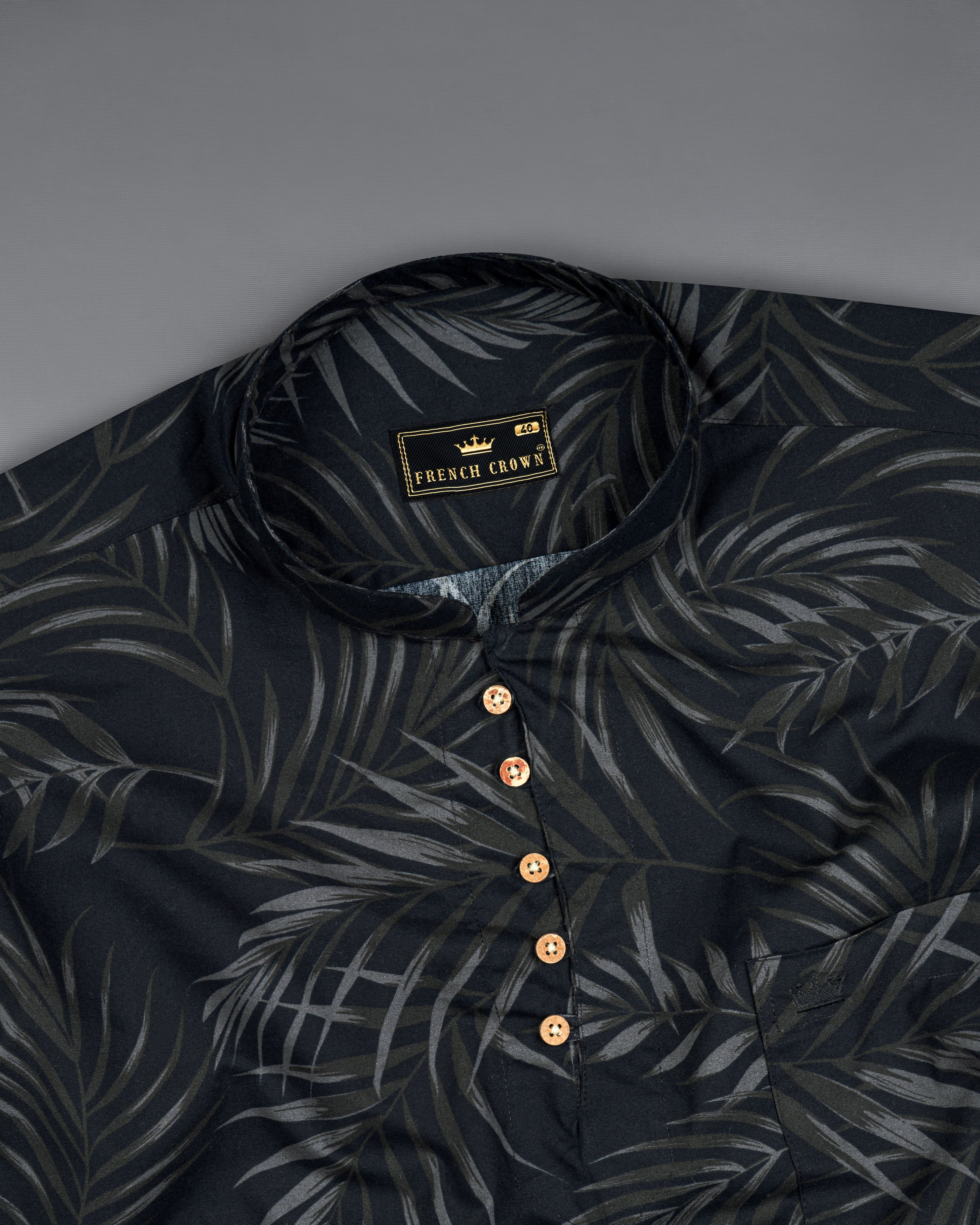 Jade Black Leaves Printed Premium Cotton Kurta Shirt 8758-KS-38,8758-KS-H-38,8758-KS-39,8758-KS-H-39,8758-KS-40,8758-KS-H-40,8758-KS-42,8758-KS-H-42,8758-KS-44,8758-KS-H-44,8758-KS-46,8758-KS-H-46,8758-KS-48,8758-KS-H-48,8758-KS-50,8758-KS-H-50,8758-KS-52,8758-KS-H-52