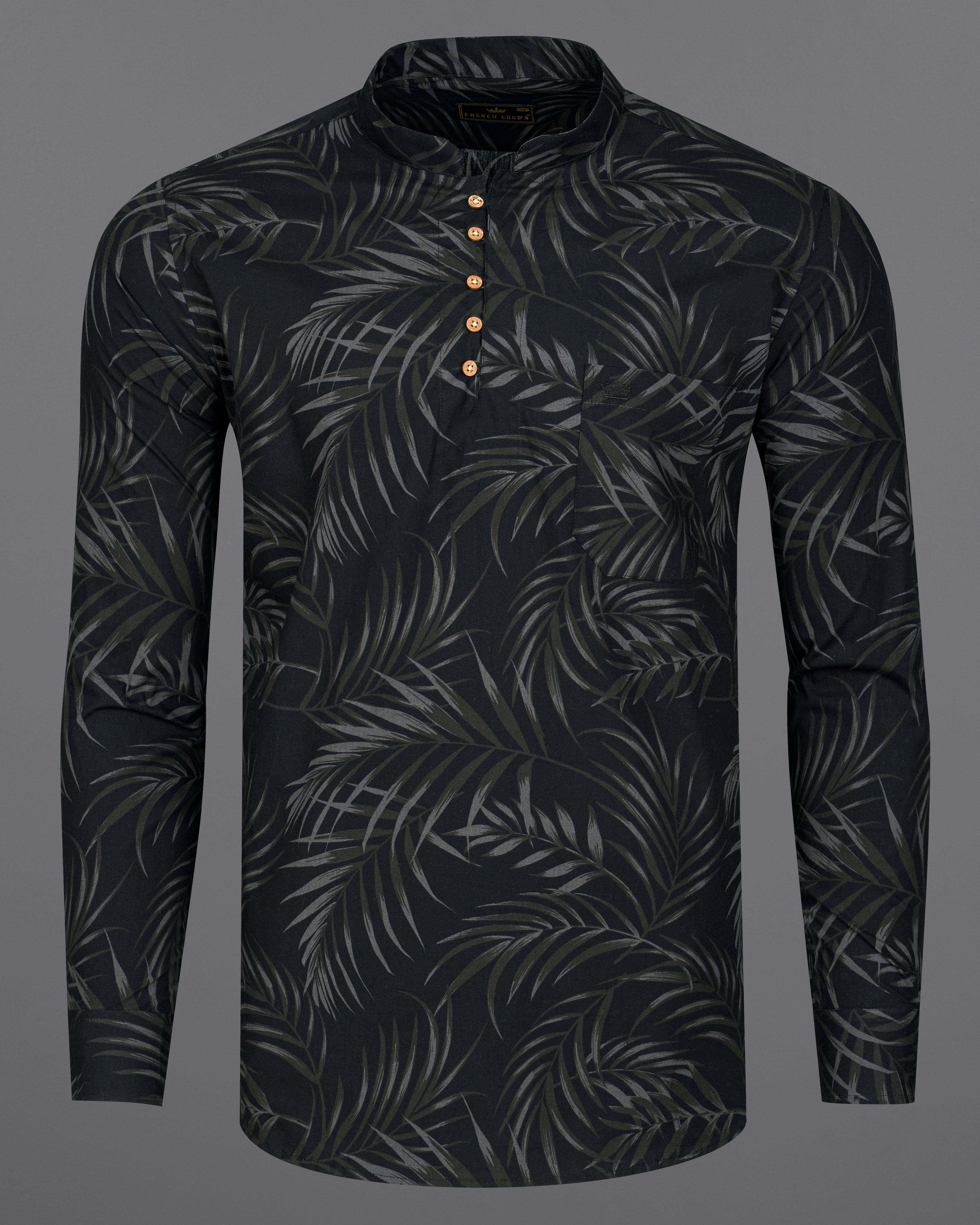Jade Black Leaves Printed Premium Cotton Kurta Shirt 8758-KS-38,8758-KS-H-38,8758-KS-39,8758-KS-H-39,8758-KS-40,8758-KS-H-40,8758-KS-42,8758-KS-H-42,8758-KS-44,8758-KS-H-44,8758-KS-46,8758-KS-H-46,8758-KS-48,8758-KS-H-48,8758-KS-50,8758-KS-H-50,8758-KS-52,8758-KS-H-52
