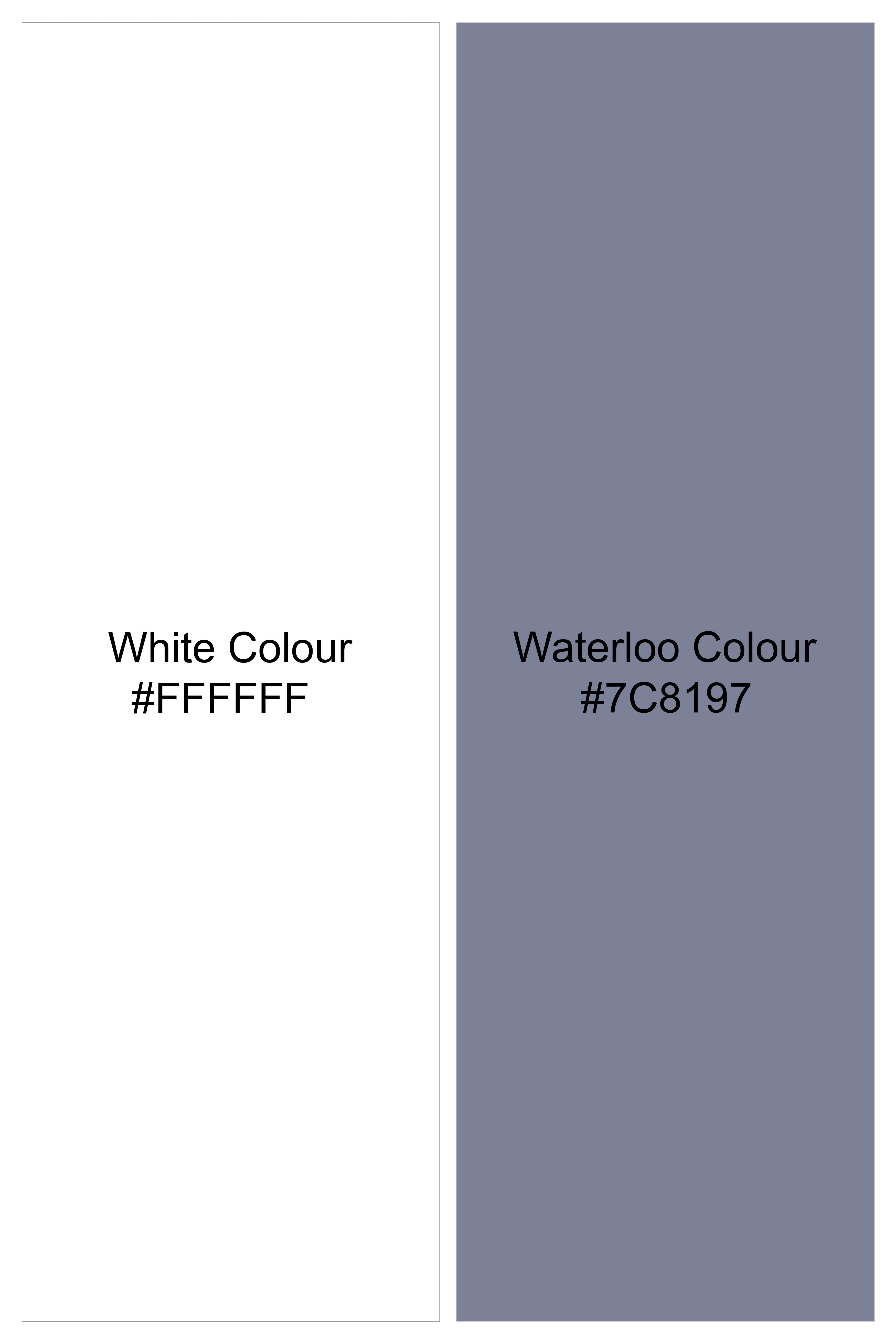 Bright White and Waterloo Gray Striped with Embroidered Patchwork Premium Cotton Designer Shirt