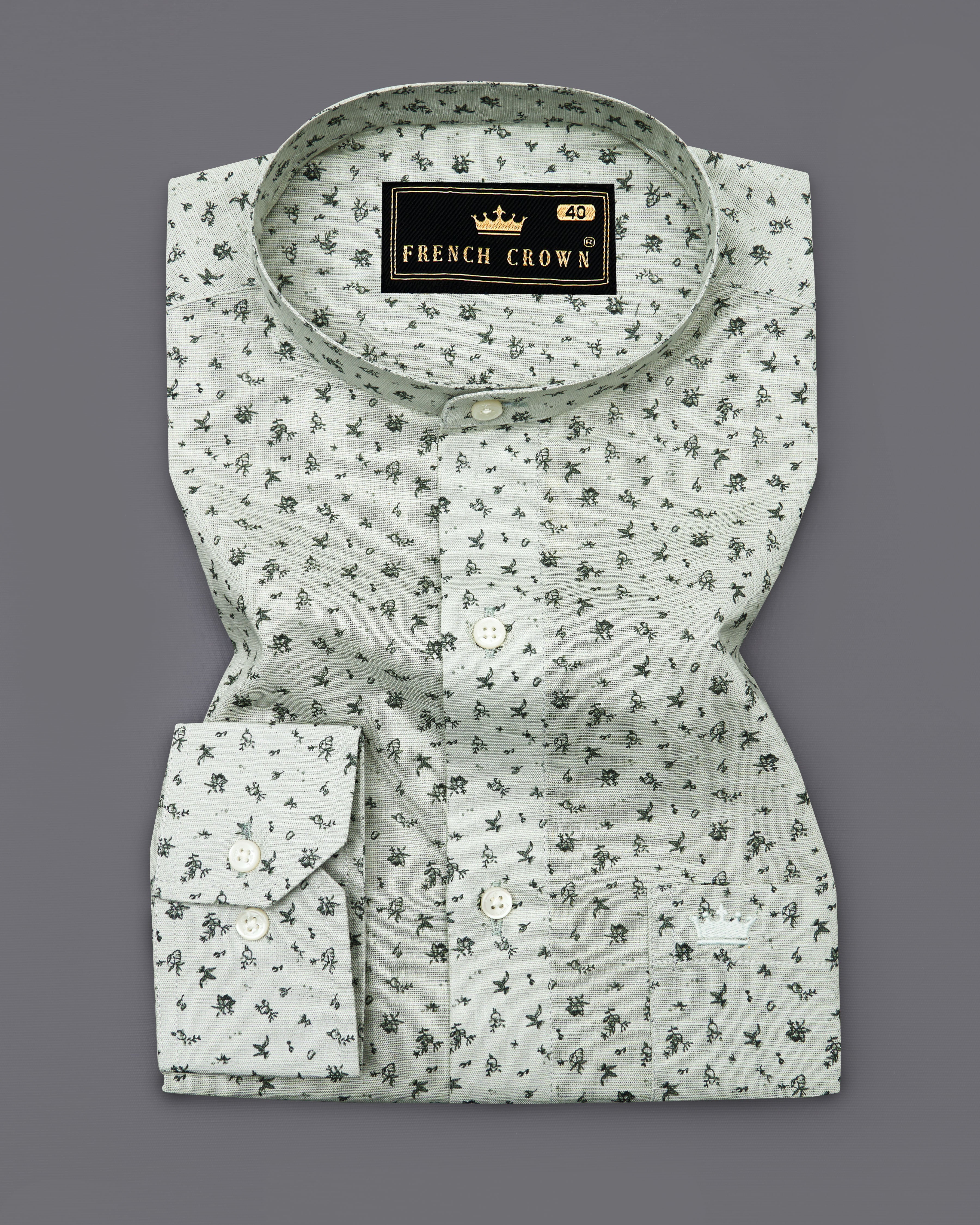 Pumice Green Ditsy Printed Luxurious Linen Shirt 8777-M-38,8777-M-H-38,8777-M-39,8777-M-H-39,8777-M-40,8777-M-H-40,8777-M-42,8777-M-H-42,8777-M-44,8777-M-H-44,8777-M-46,8777-M-H-46,8777-M-48,8777-M-H-48,8777-M-50,8777-M-H-50,8777-M-52,8777-M-H-52