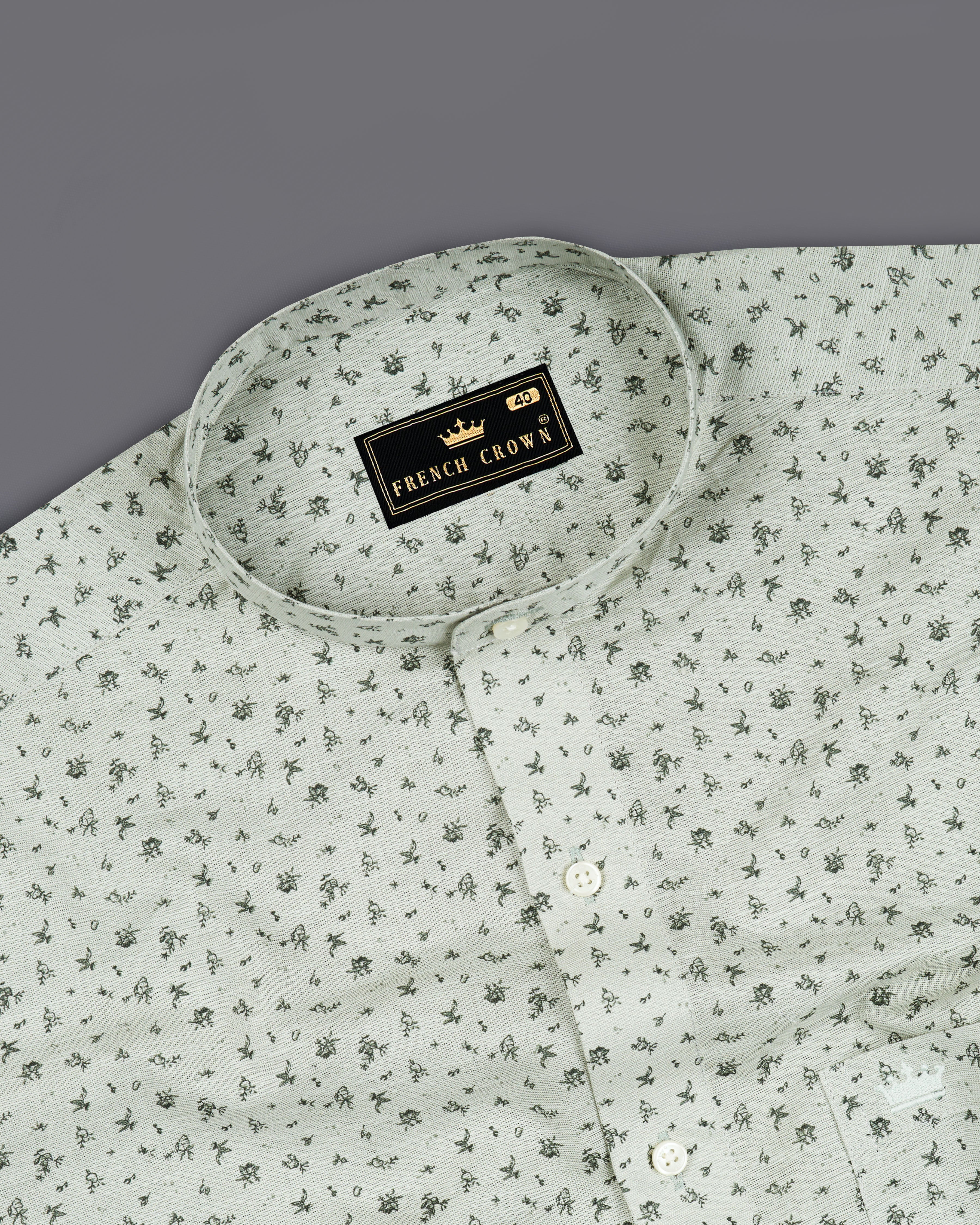 Pumice Green Ditsy Printed Luxurious Linen Shirt 8777-M-38,8777-M-H-38,8777-M-39,8777-M-H-39,8777-M-40,8777-M-H-40,8777-M-42,8777-M-H-42,8777-M-44,8777-M-H-44,8777-M-46,8777-M-H-46,8777-M-48,8777-M-H-48,8777-M-50,8777-M-H-50,8777-M-52,8777-M-H-52