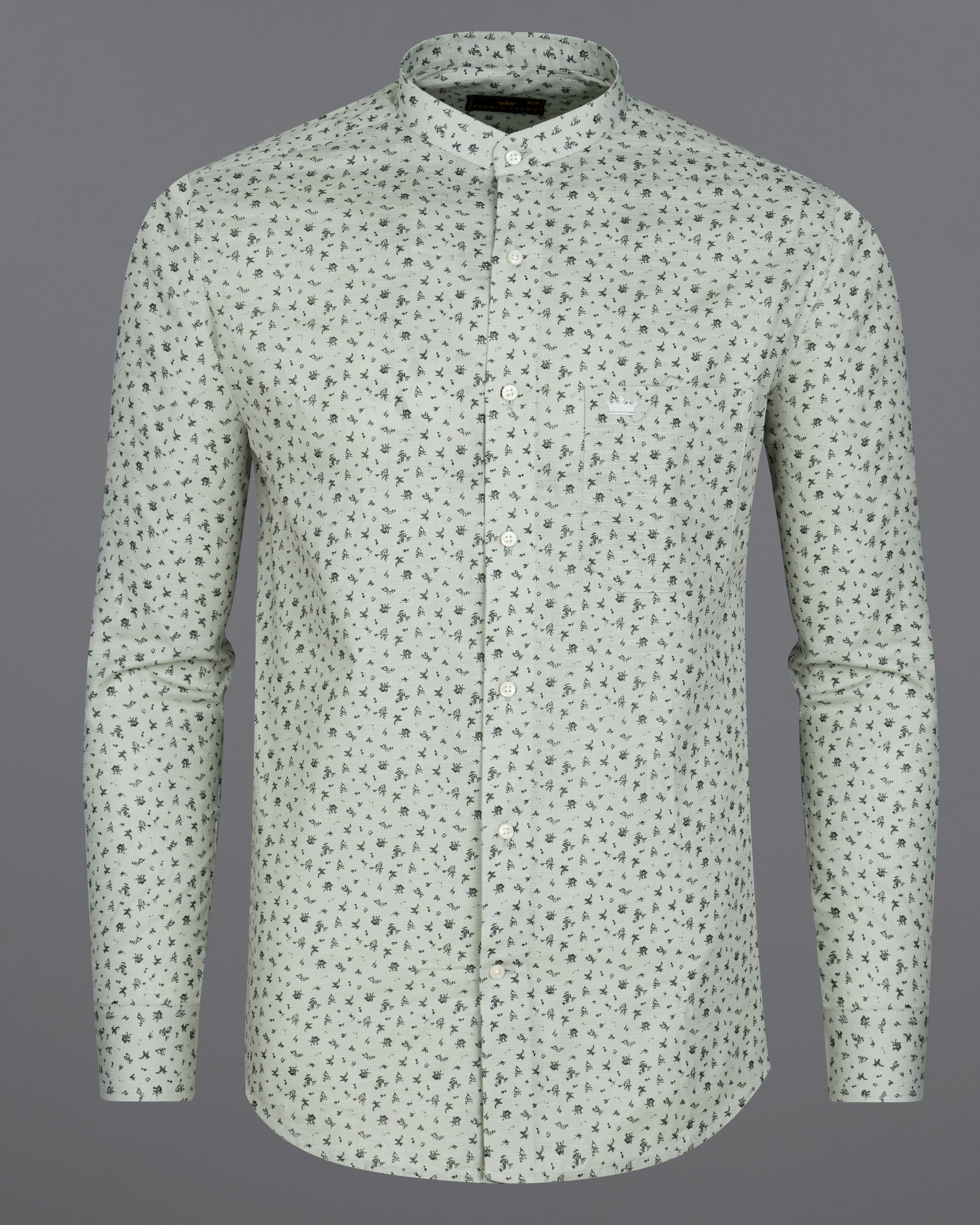 Pumice Green Ditsy Printed Luxurious Linen Shirt 8777-M-38,8777-M-H-38,8777-M-39,8777-M-H-39,8777-M-40,8777-M-H-40,8777-M-42,8777-M-H-42,8777-M-44,8777-M-H-44,8777-M-46,8777-M-H-46,8777-M-48,8777-M-H-48,8777-M-50,8777-M-H-50,8777-M-52,8777-M-H-52