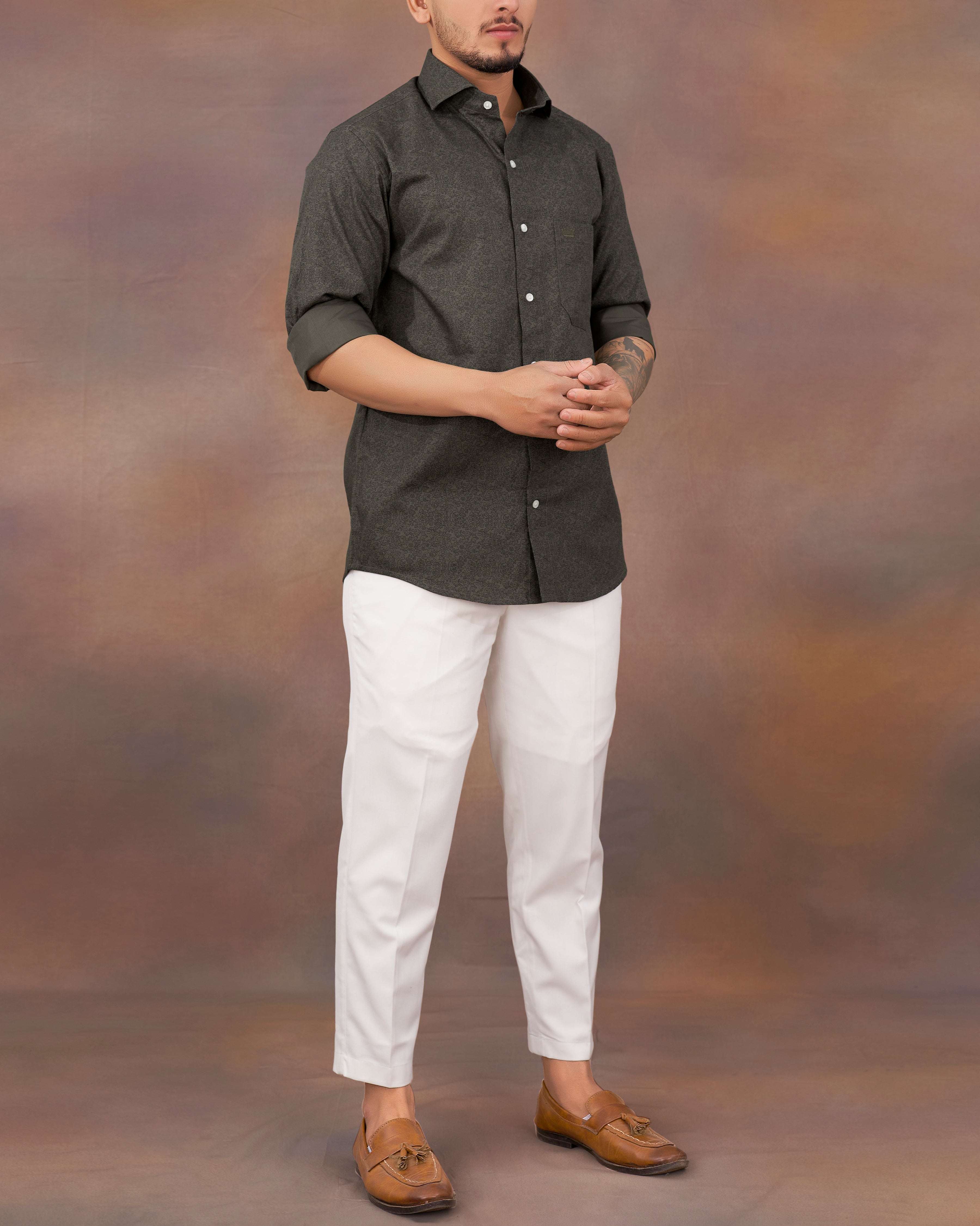 Dorado Green Ditsy Printed Dobby Premium Giza Cotton Shirt