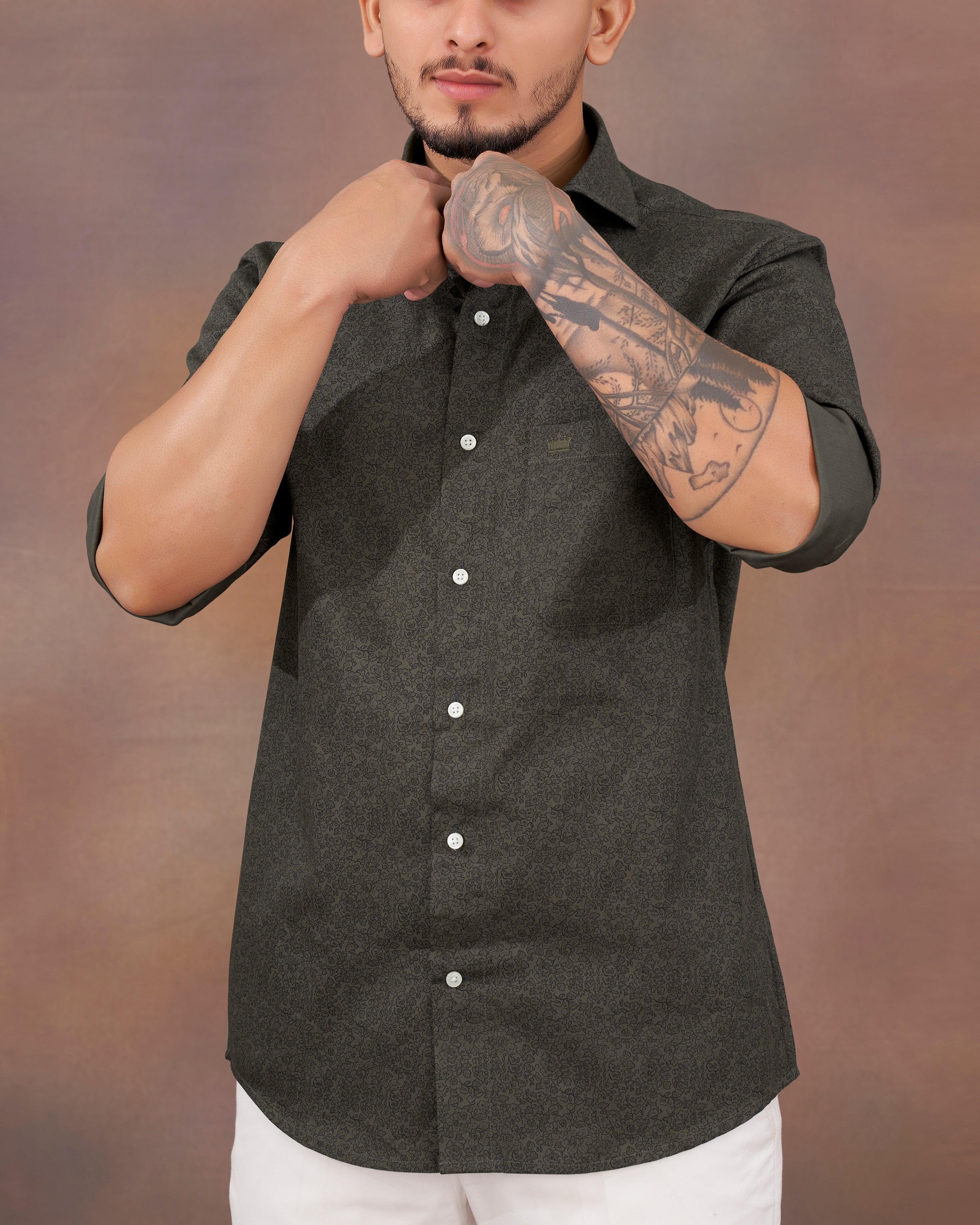 Dorado Green Ditsy Printed Dobby Premium Giza Cotton Shirt