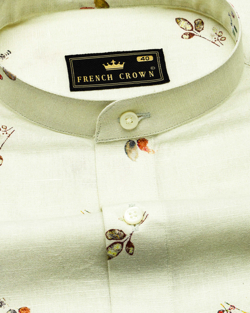Beryl Beige Leaves Printed Luxurious Linen Shirt 8787-M-38,8787-M-H-38,8787-M-39,8787-M-H-39,8787-M-40,8787-M-H-40,8787-M-42,8787-M-H-42,8787-M-44,8787-M-H-44,8787-M-46,8787-M-H-46,8787-M-48,8787-M-H-48,8787-M-50,8787-M-H-50,8787-M-52,8787-M-H-52