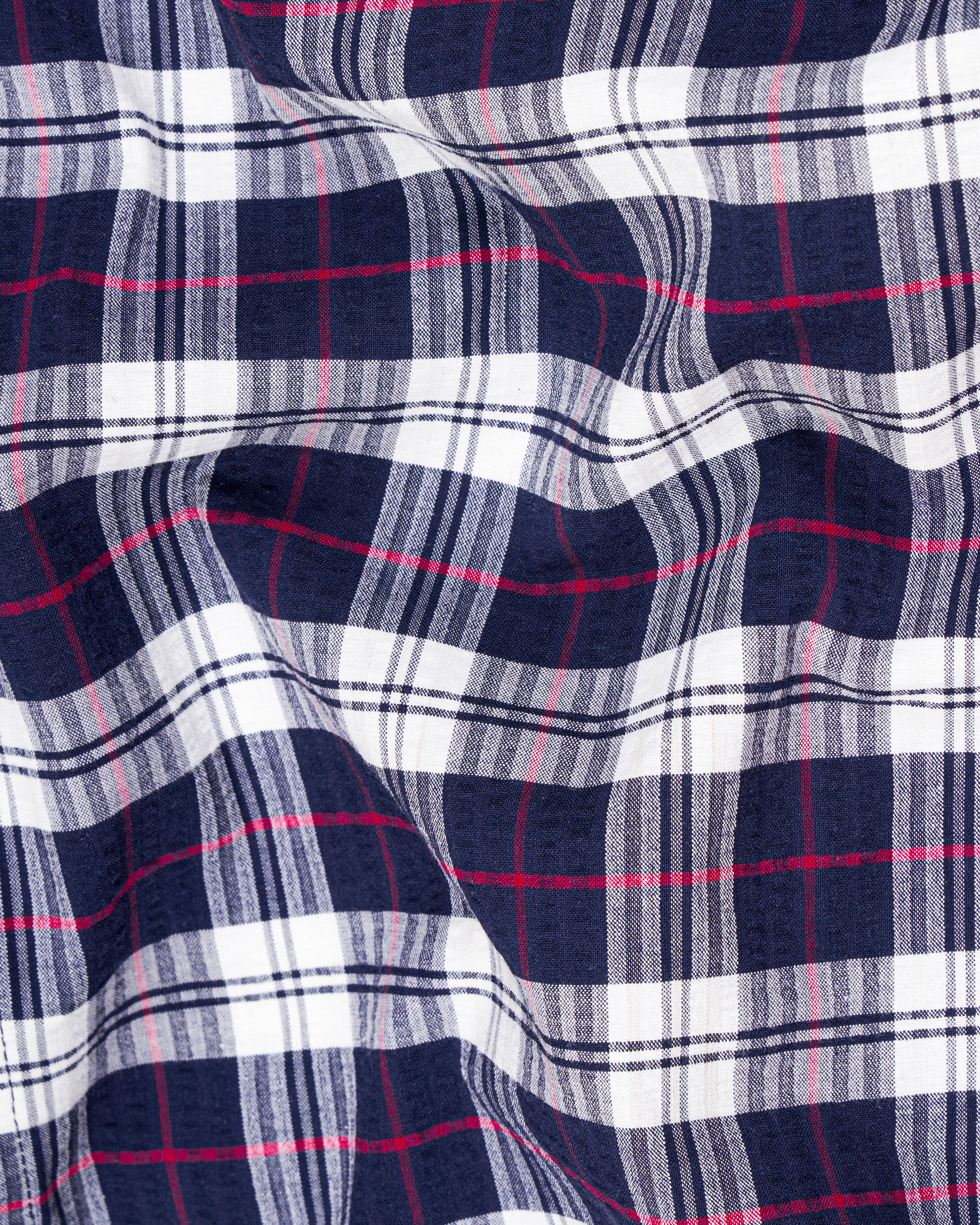 Bright White with Mirage Navy Blue Checkered Seersucker Premium Cotton Shirt  8804-38,8804-H-38,8804-39,8804-H-39,8804-40,8804-H-40,8804-42,8804-H-42,8804-44,8804-H-44,8804-46,8804-H-46,8804-48,8804-H-48,8804-50,8804-H-50,8804-52,8804-H-52