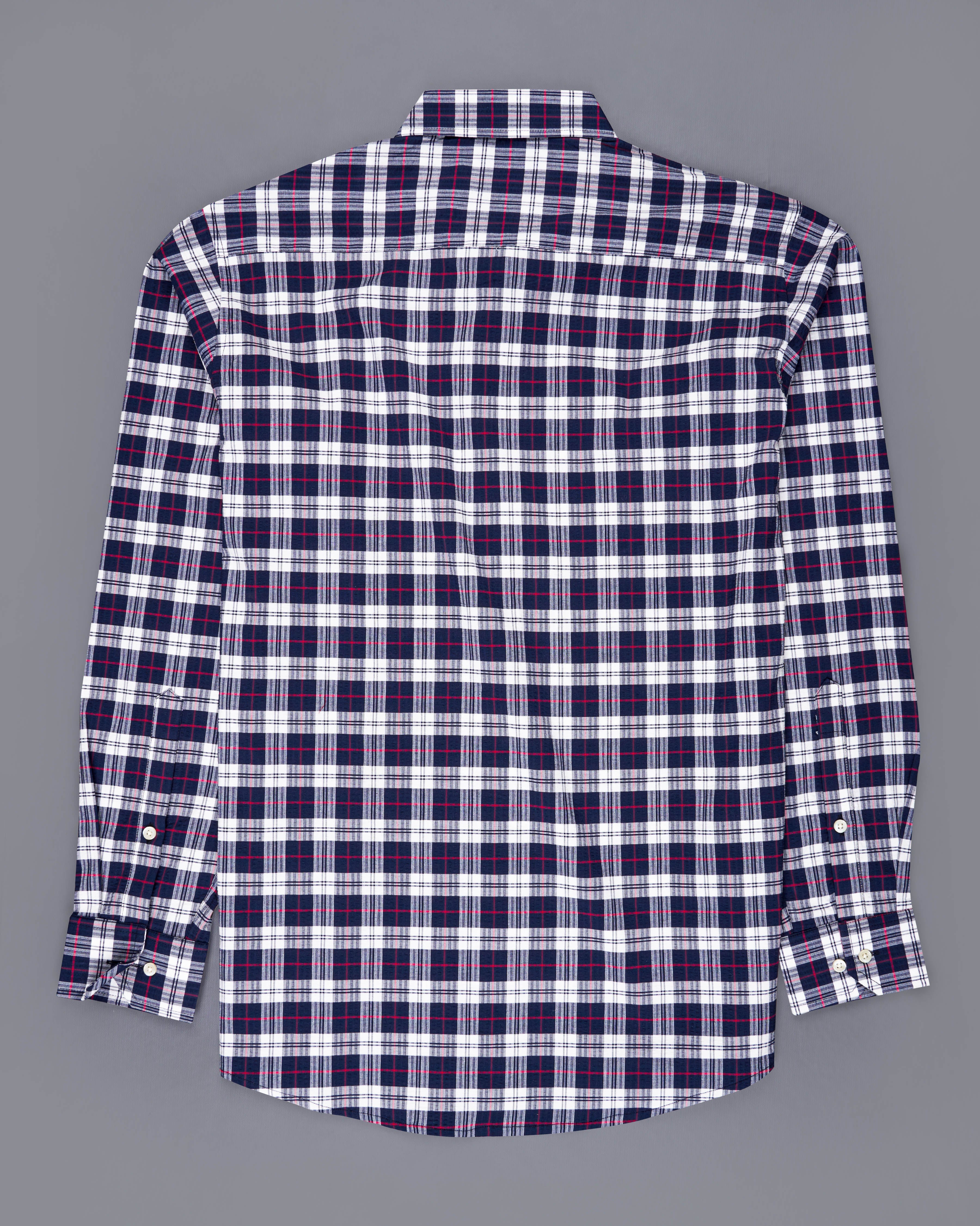 Bright White with Mirage Navy Blue Checkered Seersucker Premium Cotton Shirt 8804-38,8804-H-38,8804-39,8804-H-39,8804-40,8804-H-40,8804-42,8804-H-42,8804-44,8804-H-44,8804-46,8804-H-46,8804-48,8804-H-48,8804-50,8804-H-50,8804-52,8804-H-52