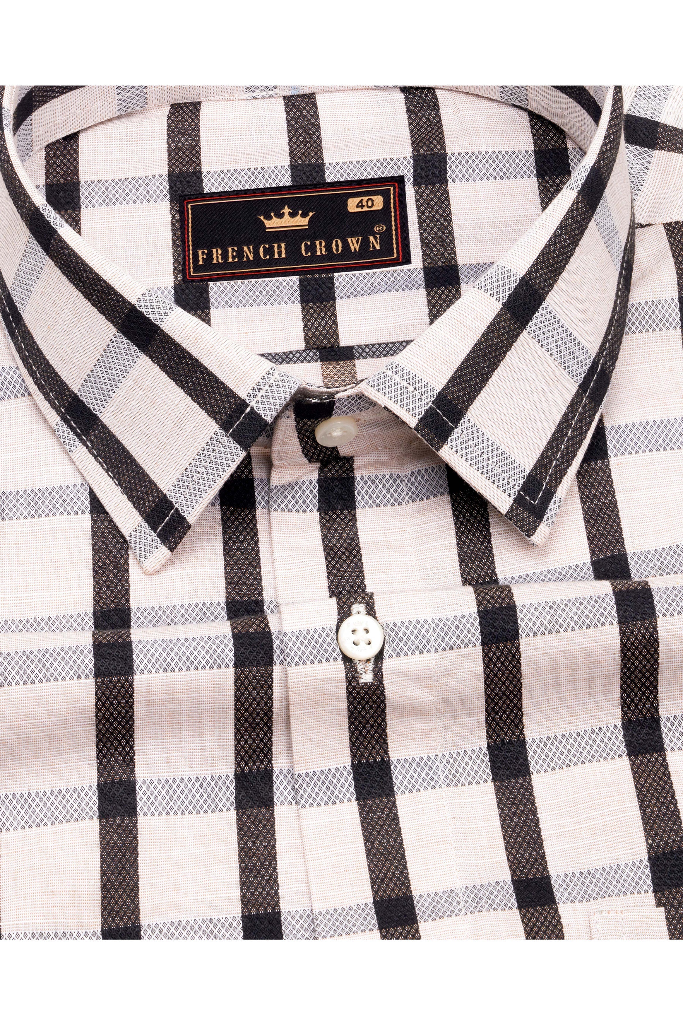 Seashell Beige with Mirage Black Checkered Funky Printed Dobby Premium Giza Cotton Shirt