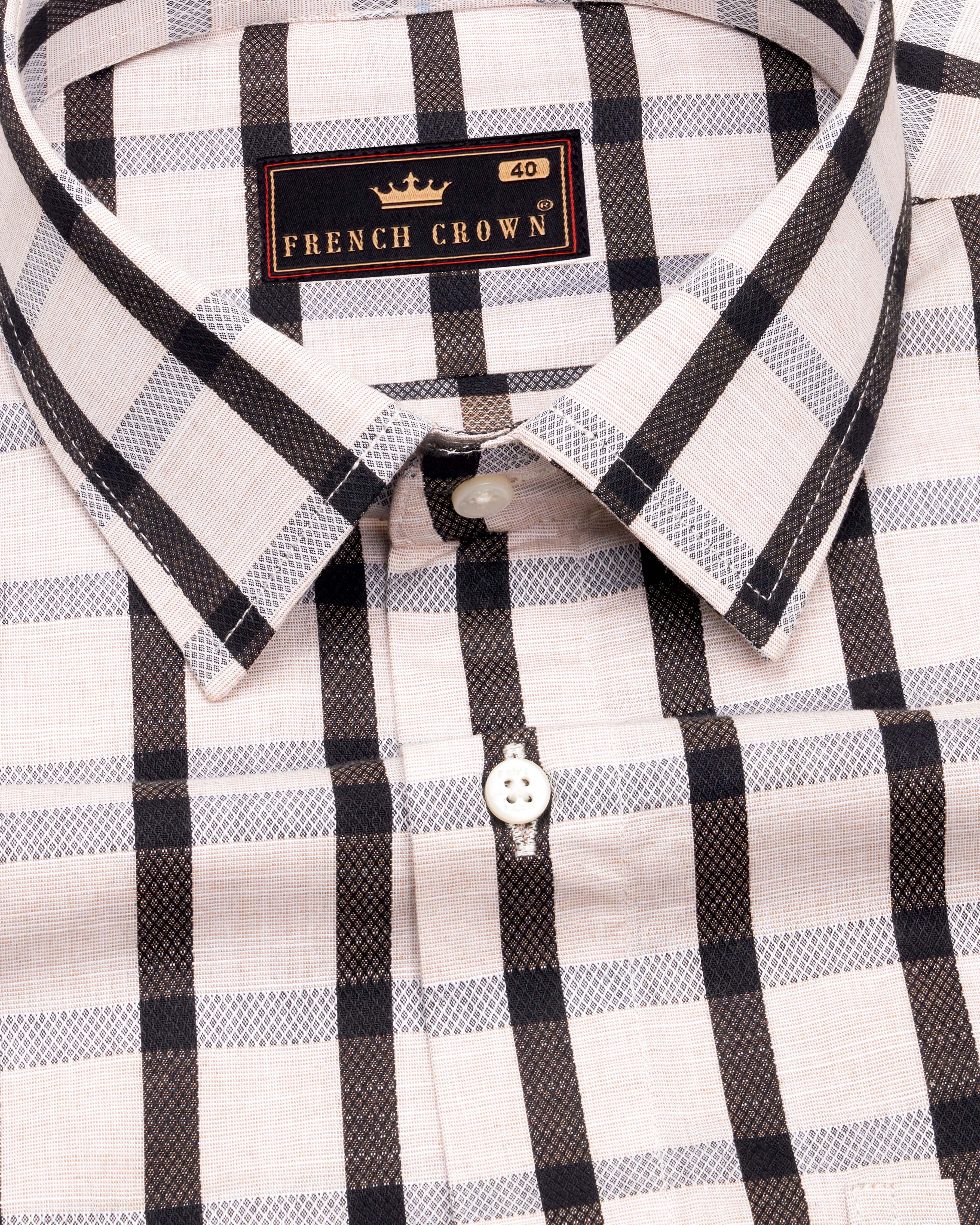 Sea Shell Off White and Jade Black Checkered Dobby Textured Premium Giza Cotton Shirt 8806-38,8806-H-38,8806-39,8806-H-39,8806-40,8806-H-40,8806-42,8806-H-42,8806-44,8806-H-44,8806-46,8806-H-46,8806-48,8806-H-48,8806-50,8806-H-50,8806-52,8806-H-52