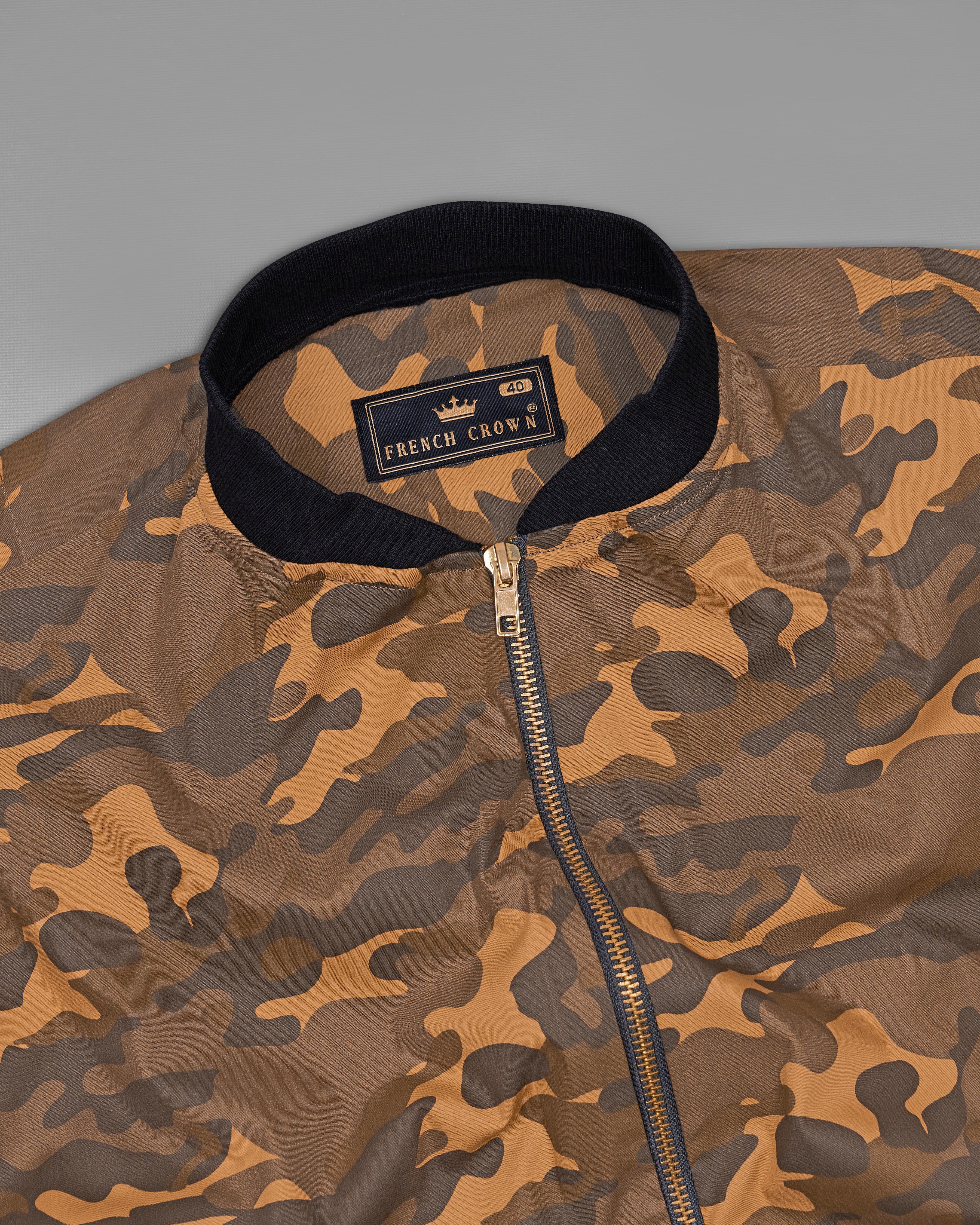 Bourbonn with Dark Taupe Brown Camouflage Royal Oxford Bomber Jacket