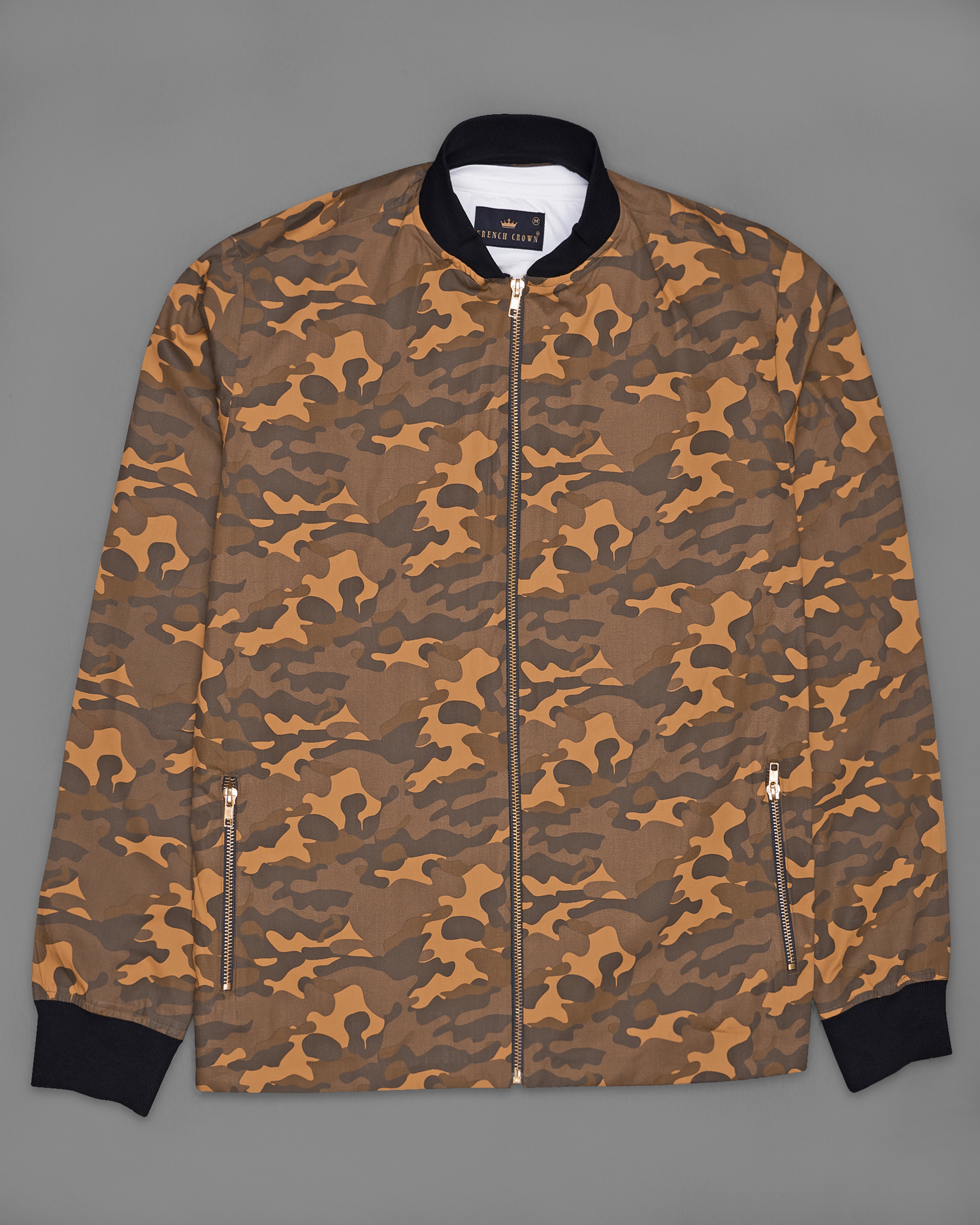 Bourbonn with Dark Taupe Brown Camouflage Royal Oxford Bomber Jacket