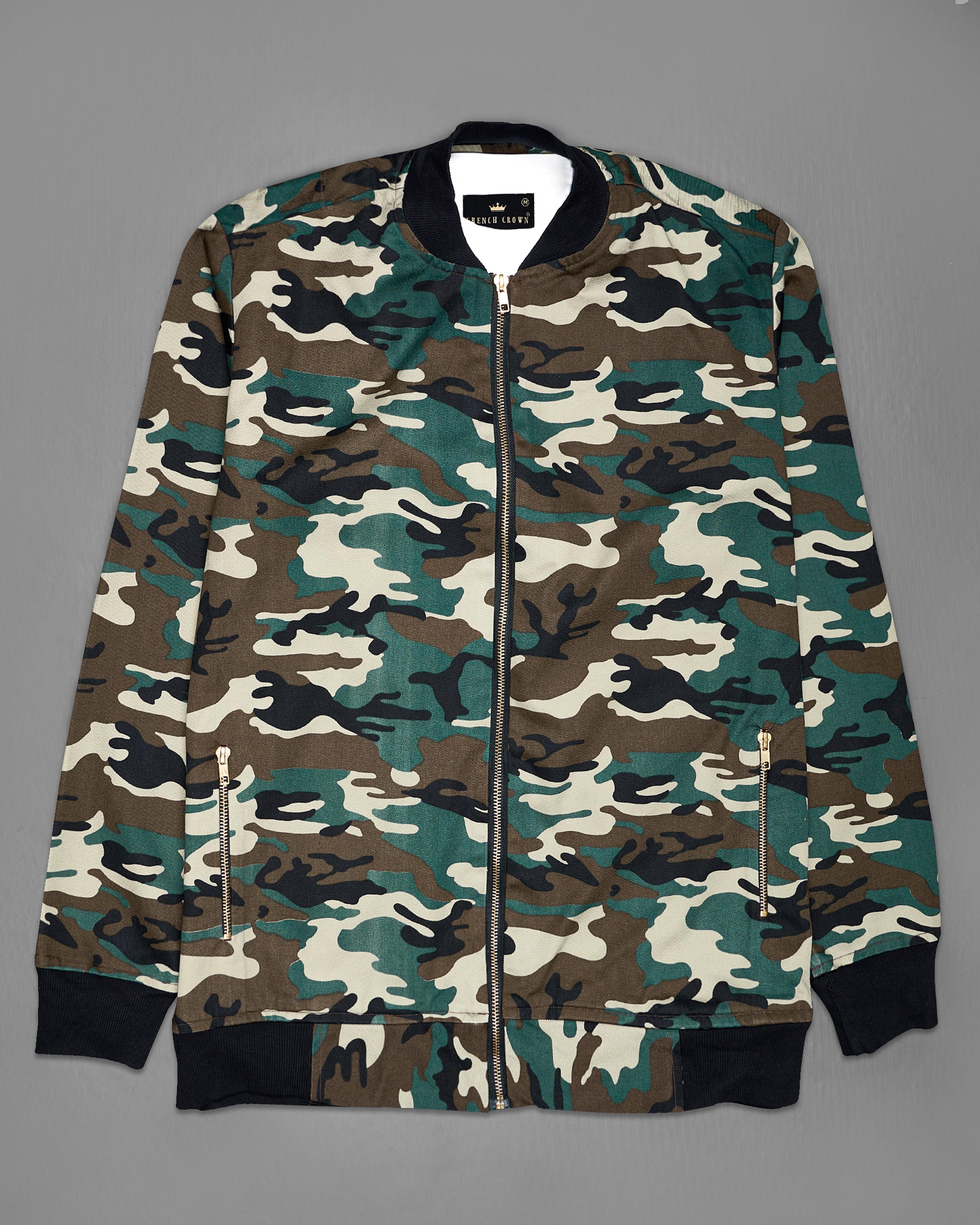 Clay Ash Beige with Dianne Green Camouflage Royal Oxford Bomber Jacket