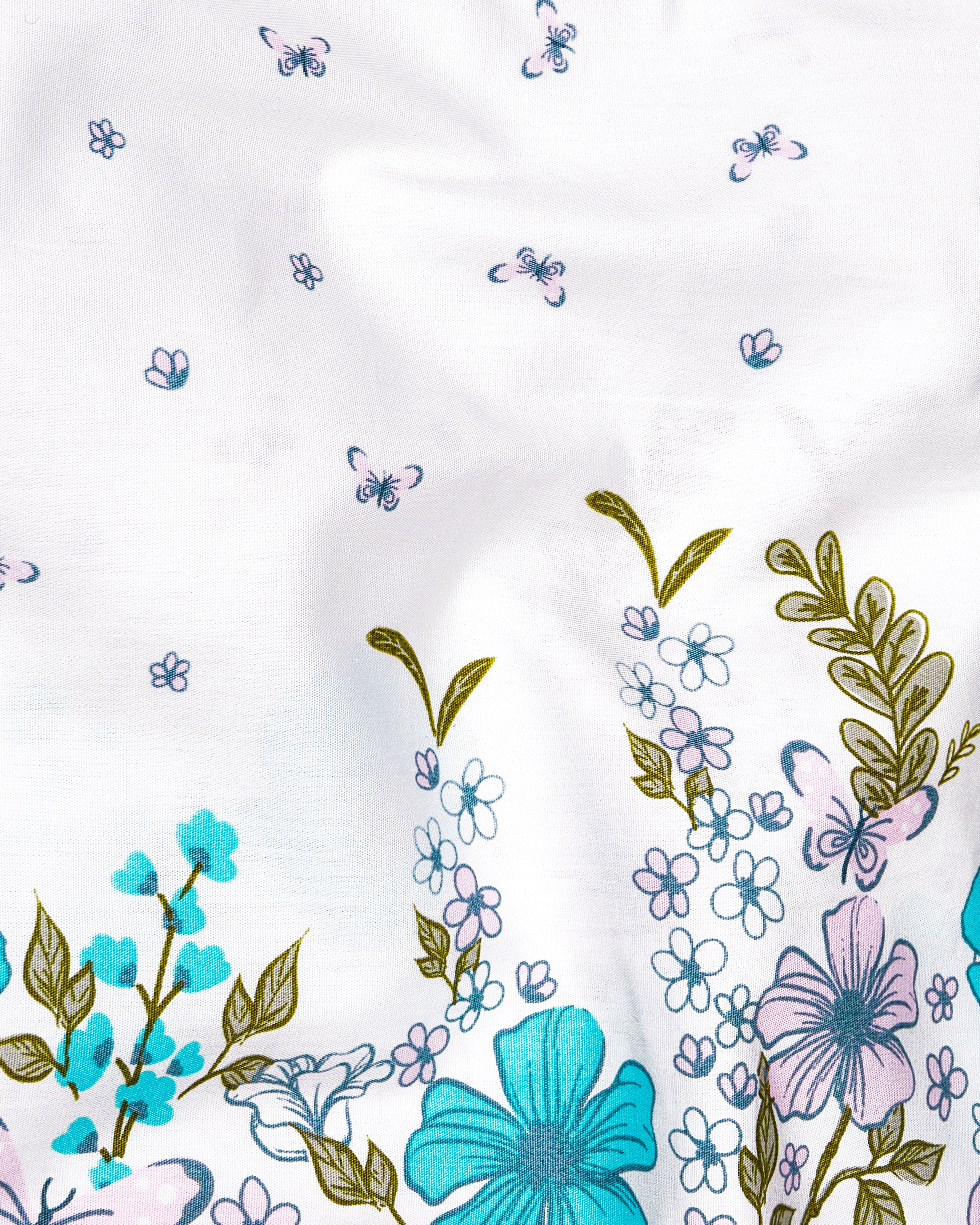 Bright White Floral Printed Premium Cotton Shirt