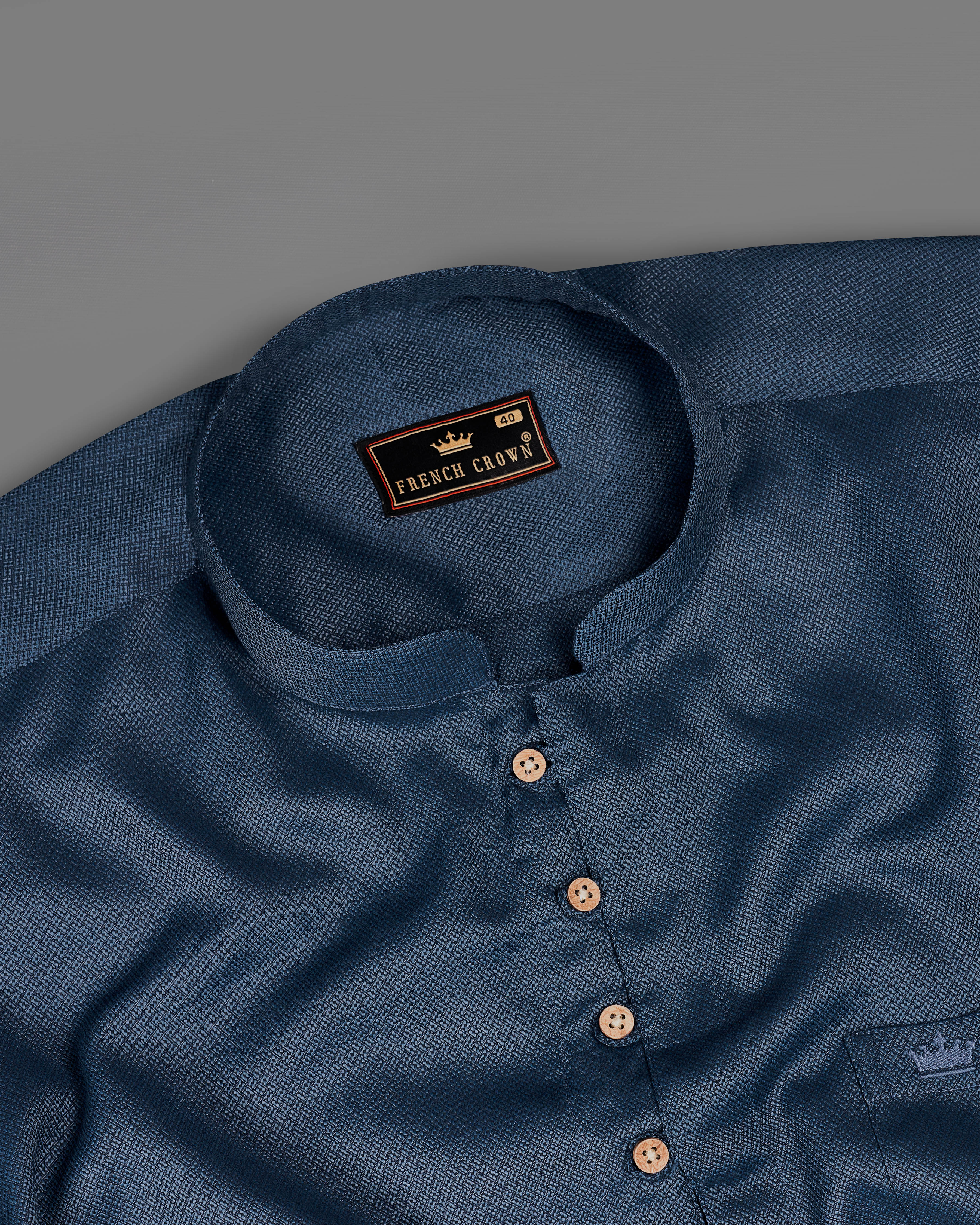 Biscar Blue Dobby Textured Premium Giza Cotton Kurta Shirt