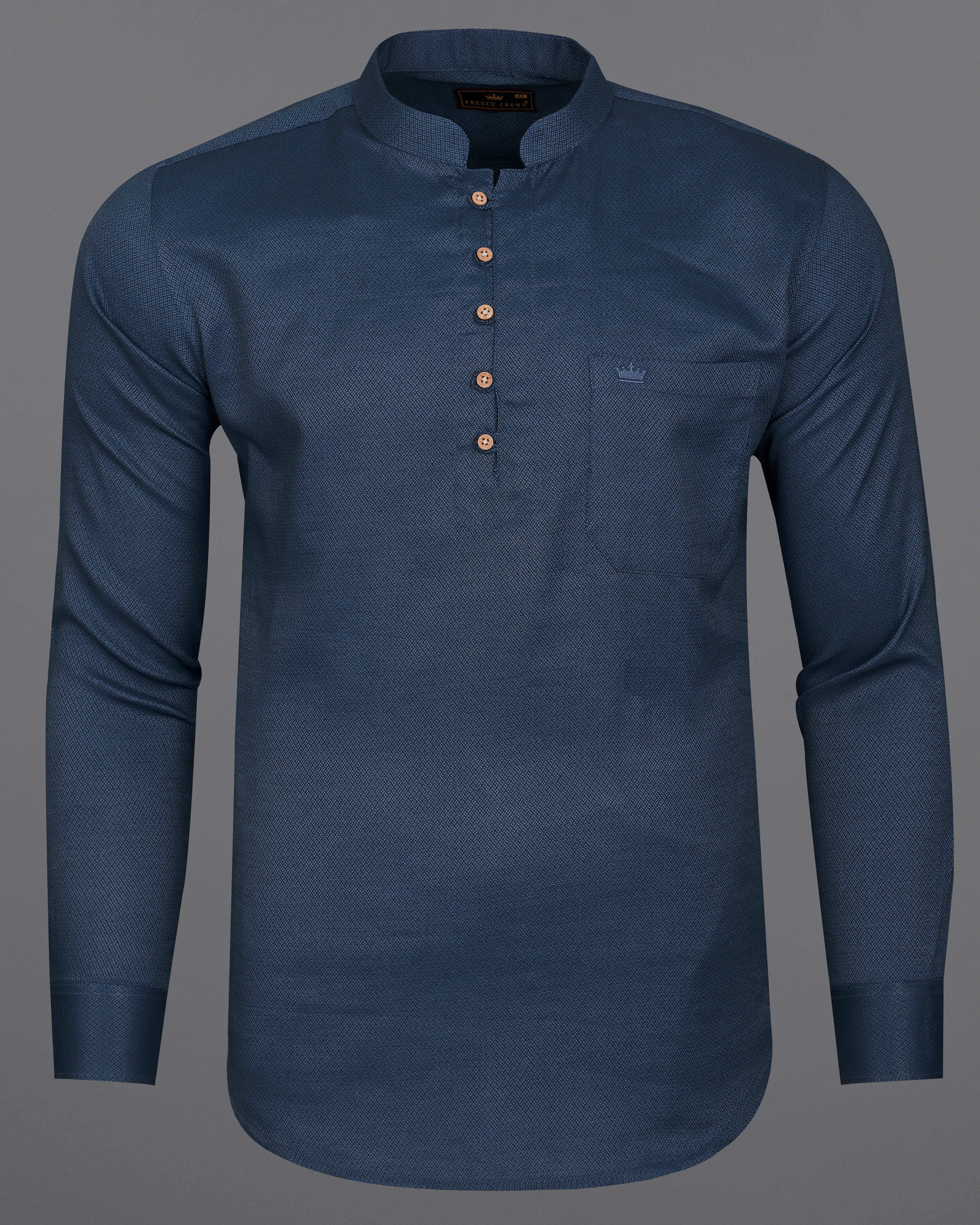Biscar Blue Dobby Textured Premium Giza Cotton Kurta Shirt