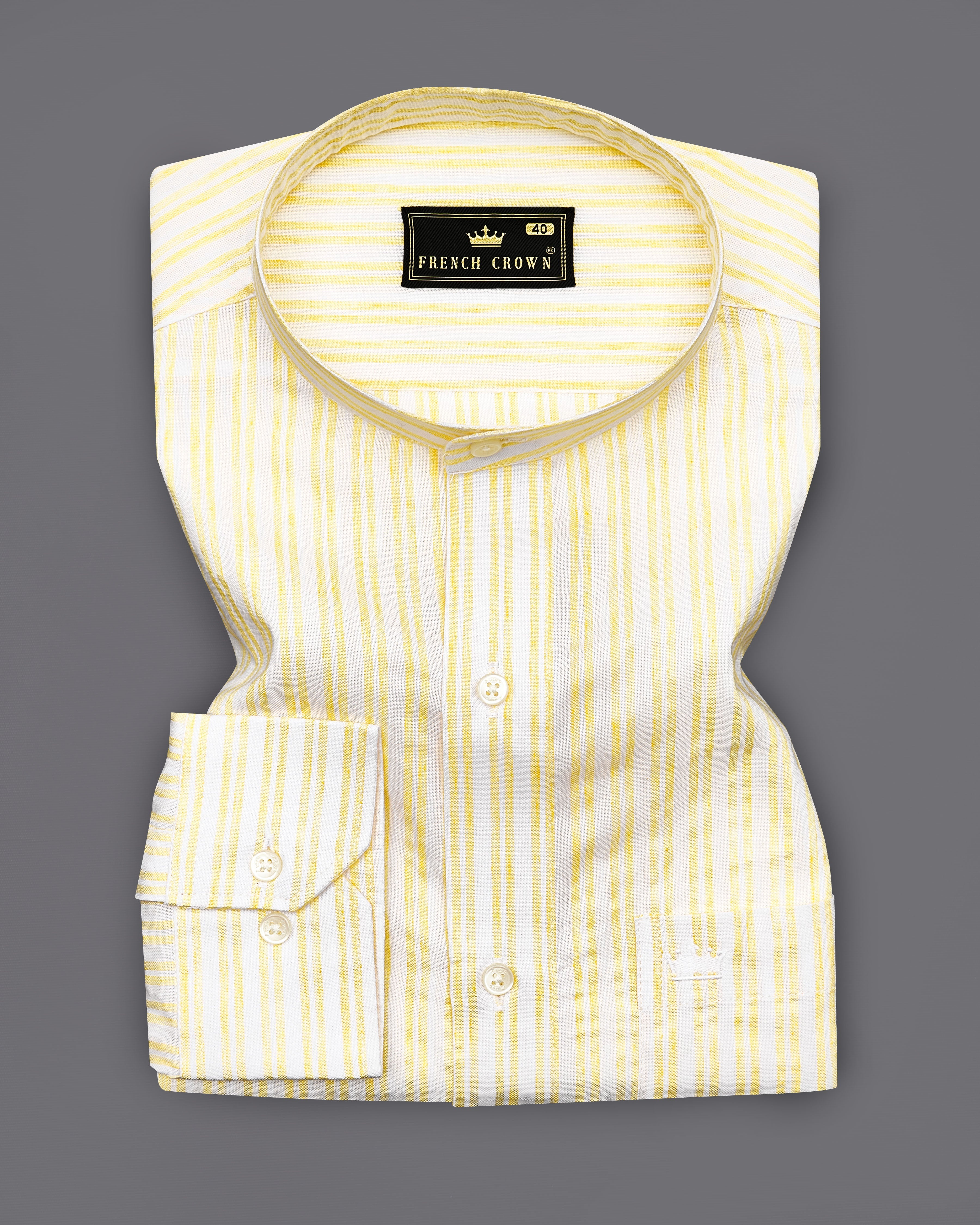 Portica Yellow and White Striped Premium Cotton Shirt