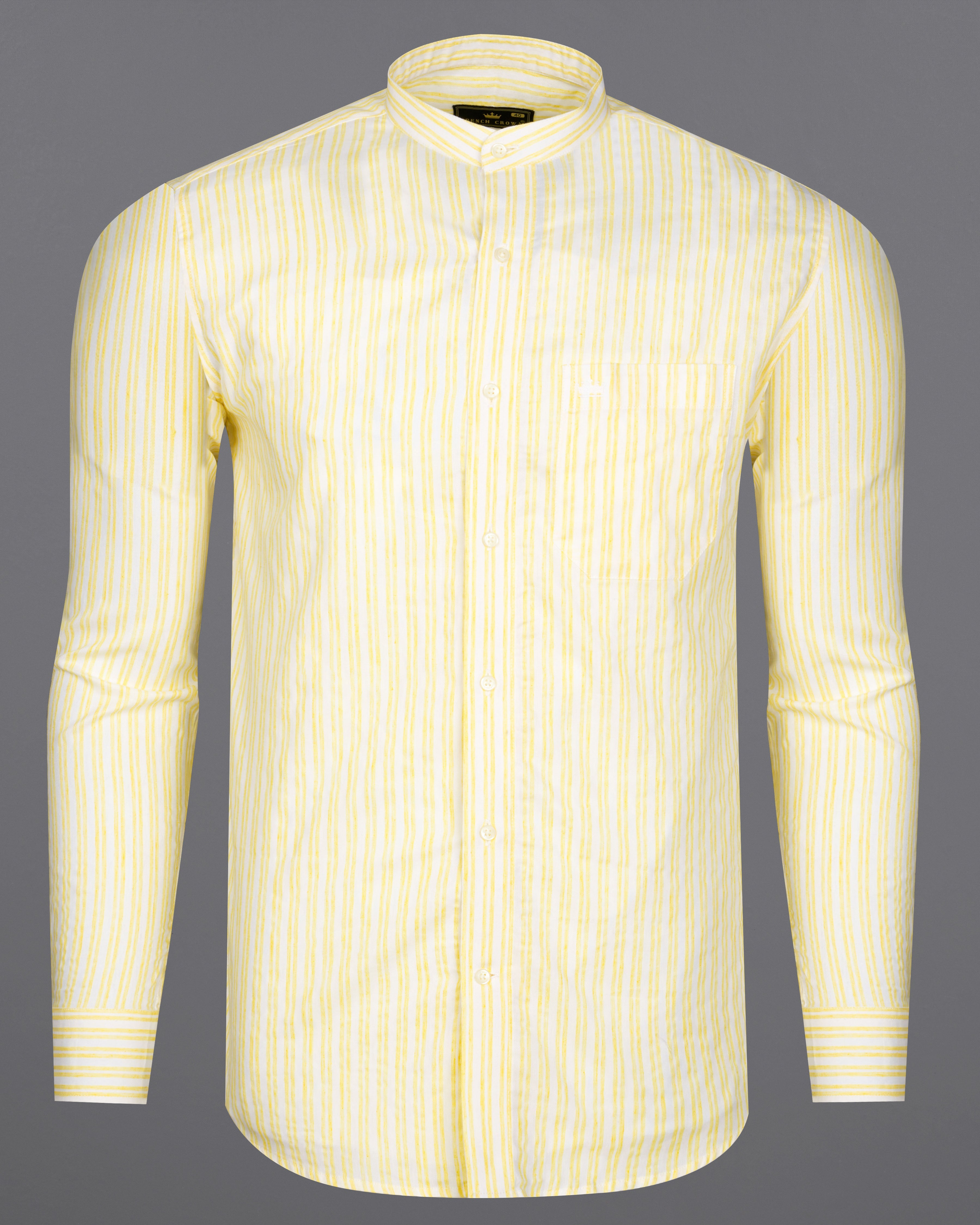 Portica Yellow and White Striped Premium Cotton Shirt