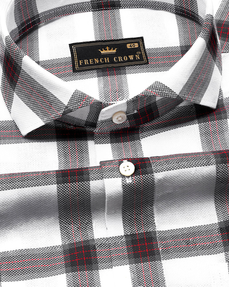 Bright White Checkered Dobby Textured Premium Giza Cotton Shirt