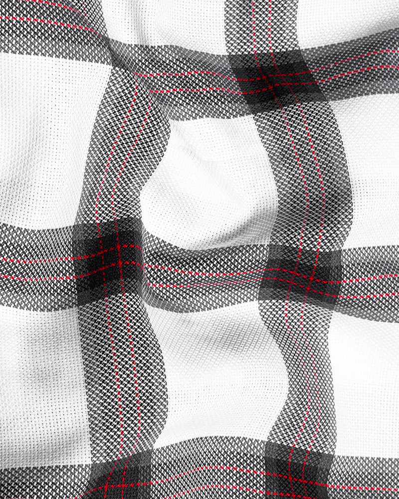 Bright White Checkered Dobby Textured Premium Giza Cotton Shirt