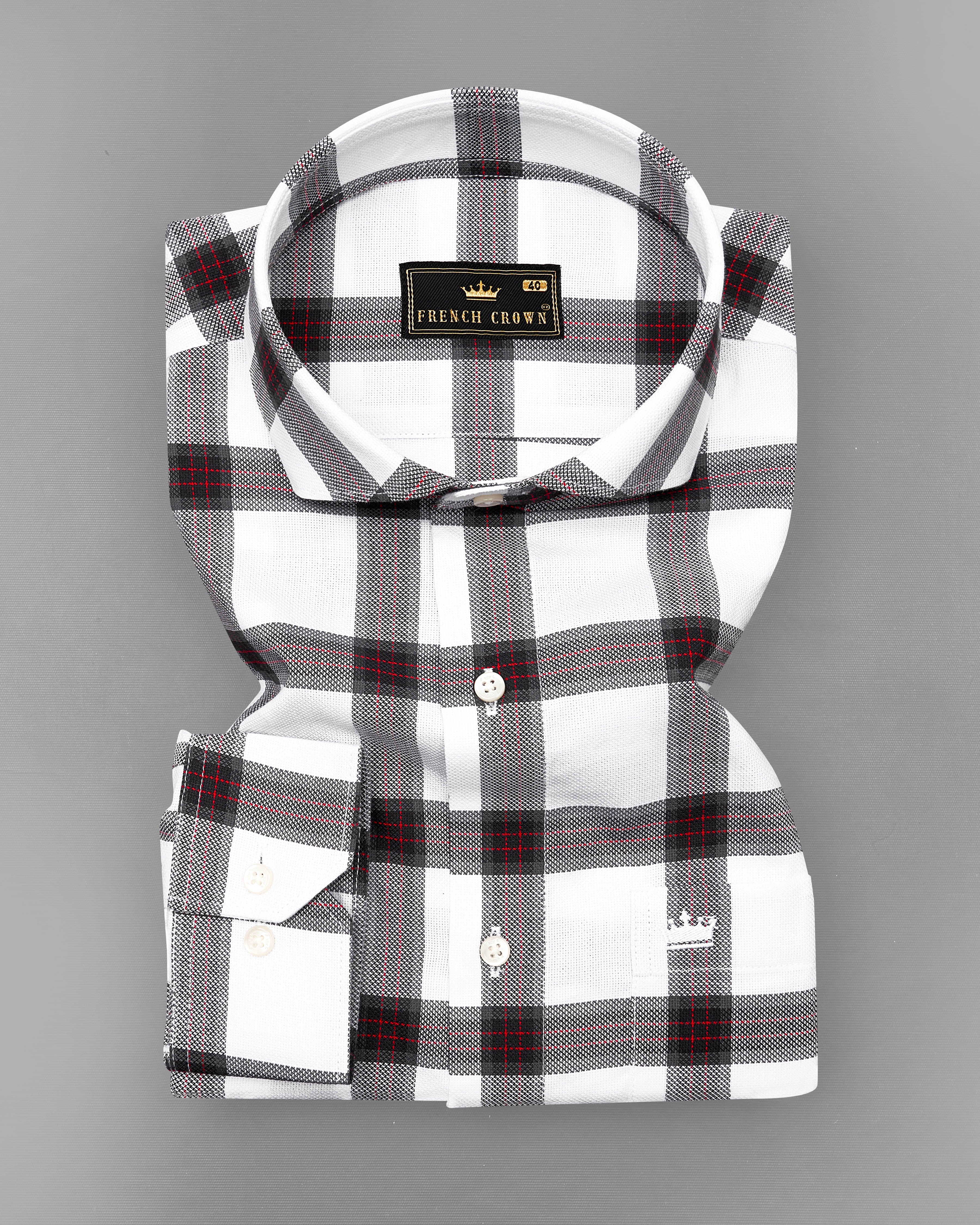 Bright White Checkered  Dobby Textured Premium Giza Cotton Shirt