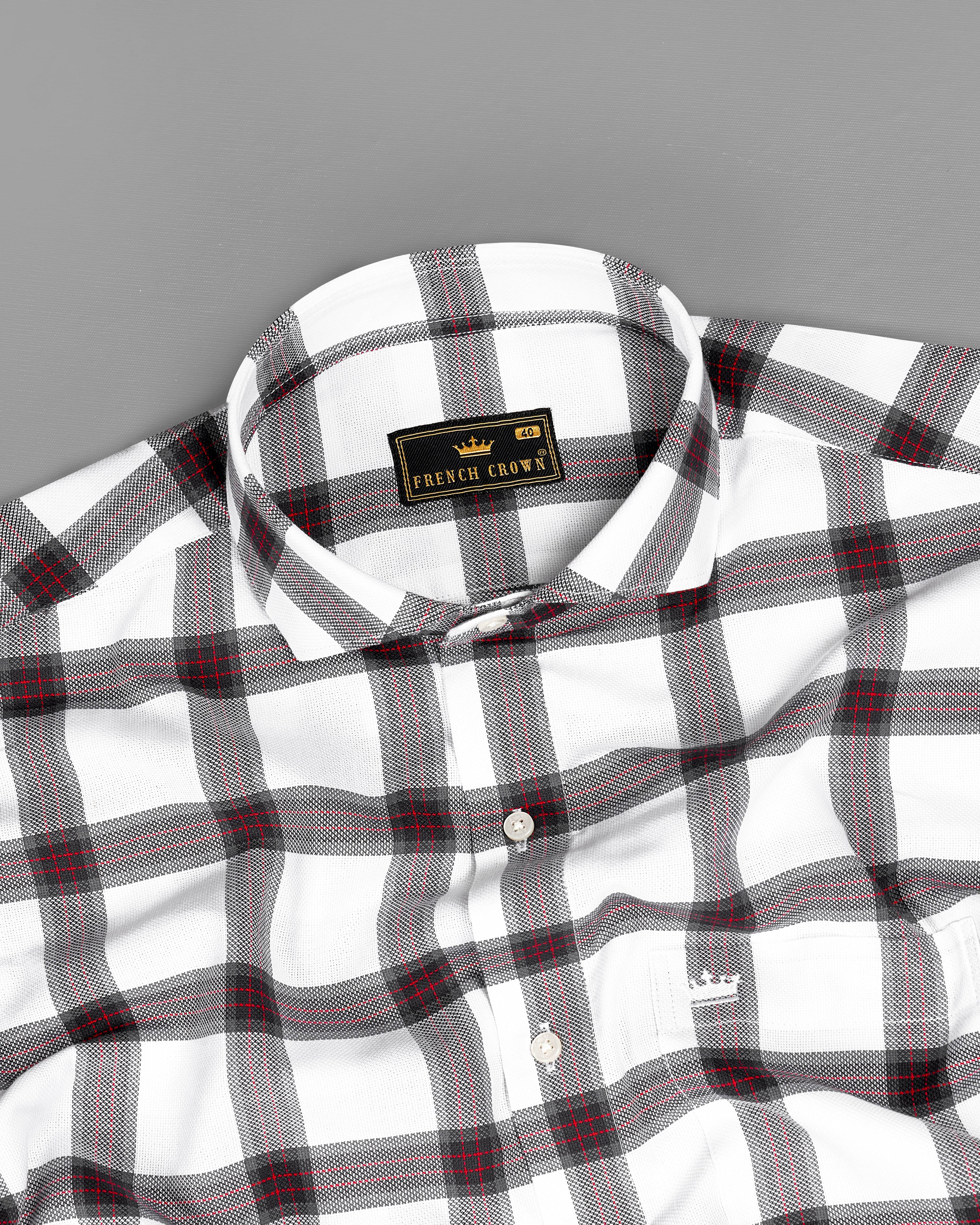 Bright White Checkered  Dobby Textured Premium Giza Cotton Shirt