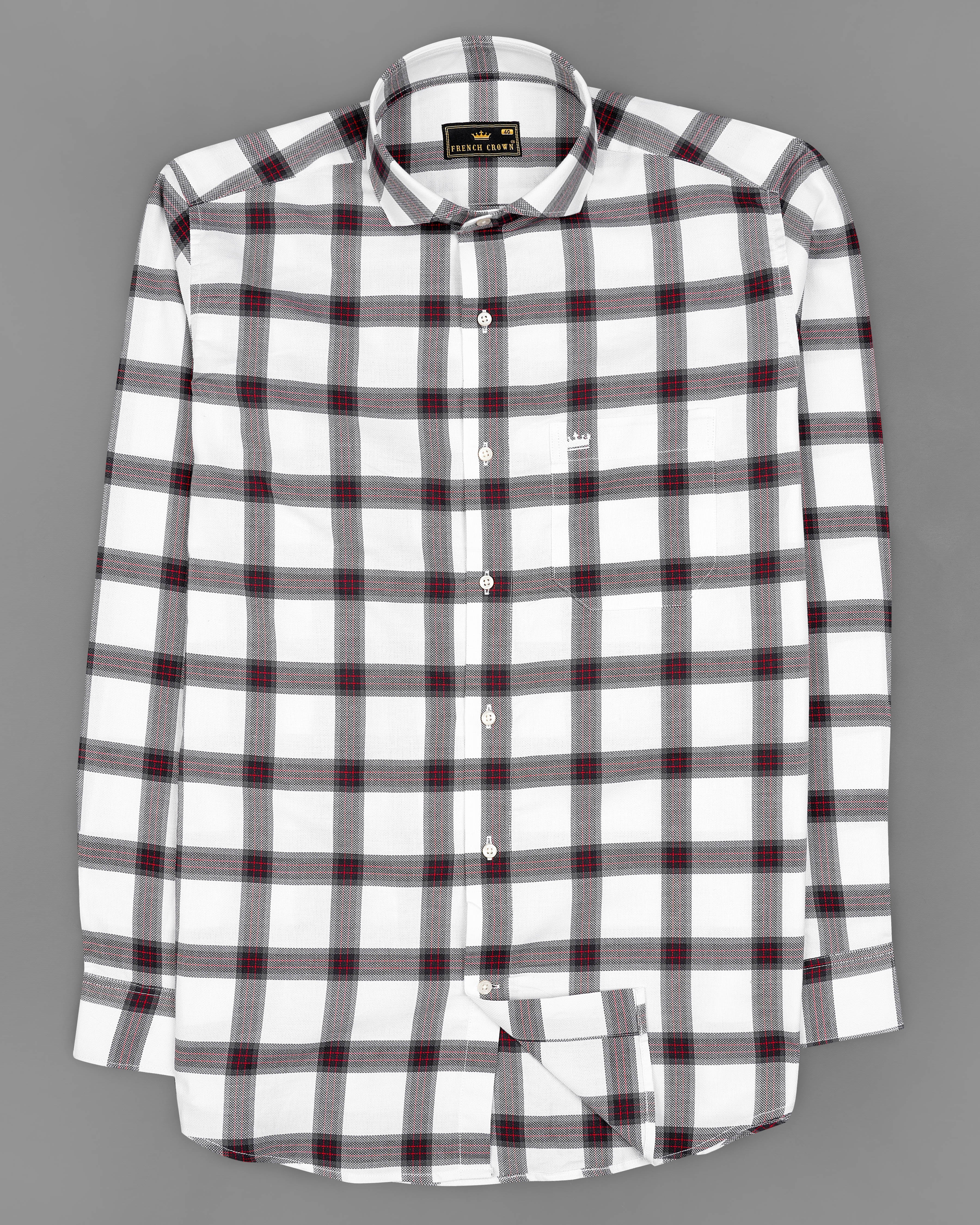 Bright White Checkered  Dobby Textured Premium Giza Cotton Shirt