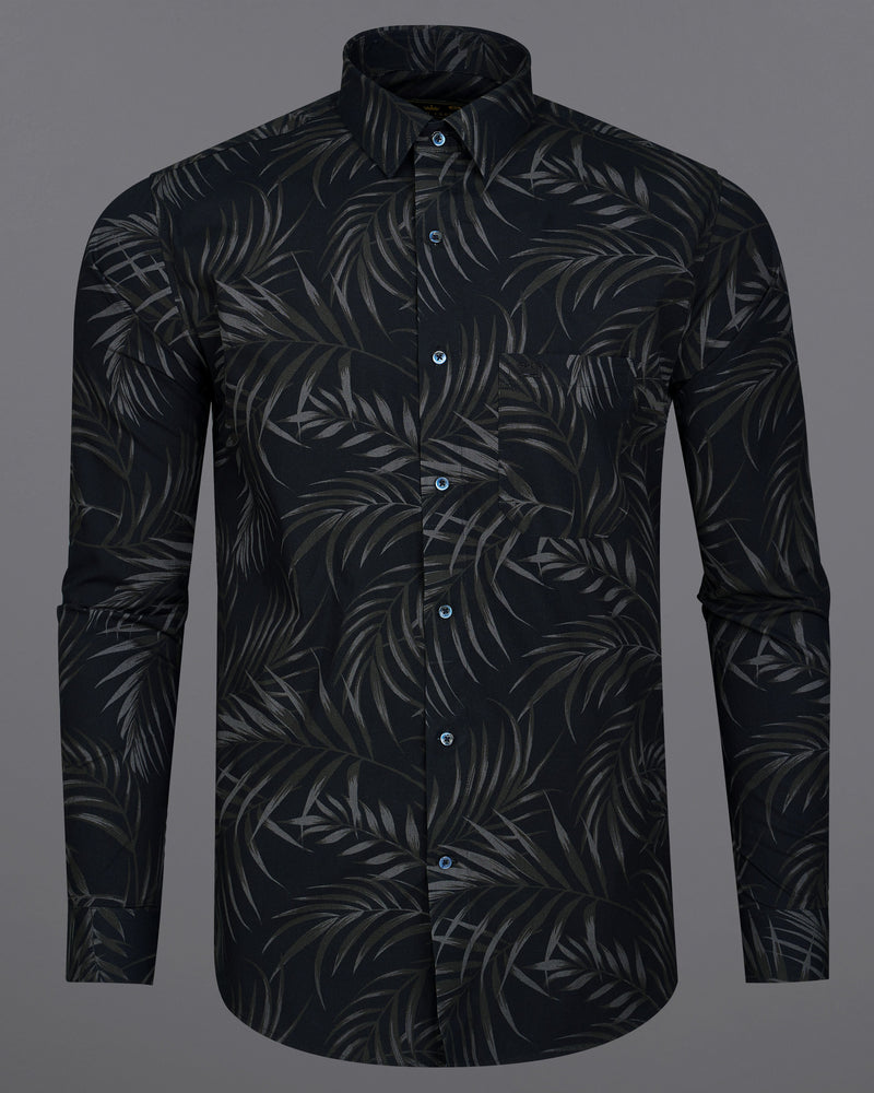 Jade Black Leaves Printed Premium Cotton Shirt