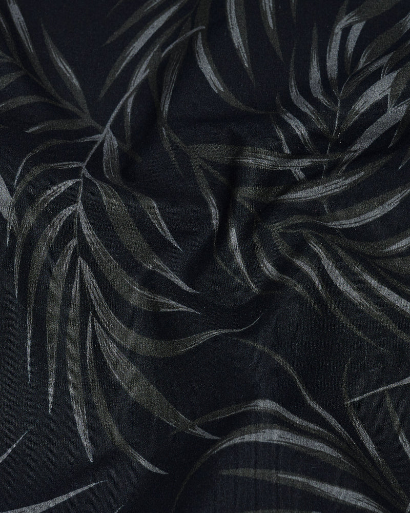 Jade Black Leaves Printed Premium Cotton Shirt