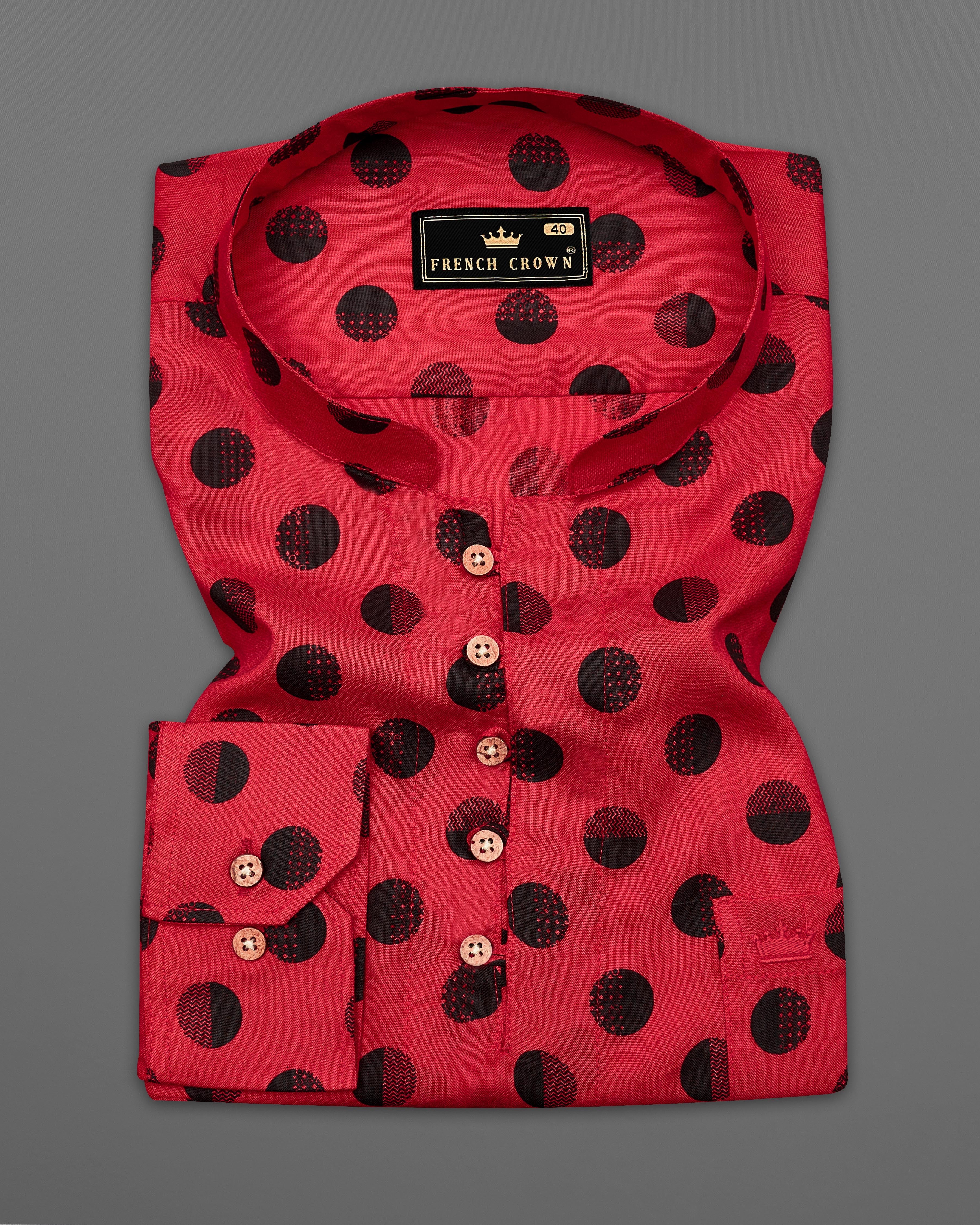 Cardinal Red with Black Polka Dots Premium Tencel Kurta Shirt