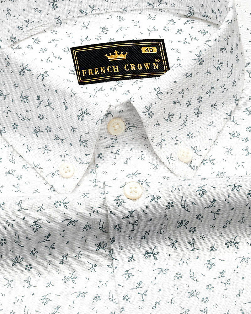 Bright White Ditsy Textured Luxurious Linen Shirt
