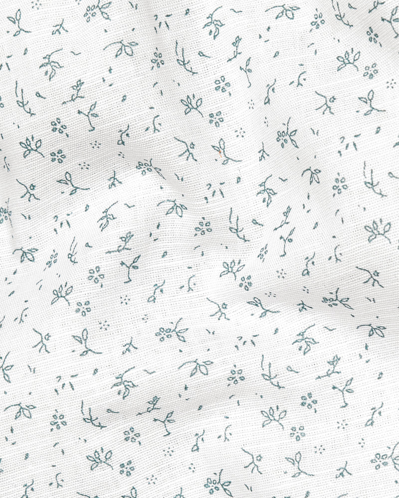 Bright White Ditsy Textured Luxurious Linen Shirt