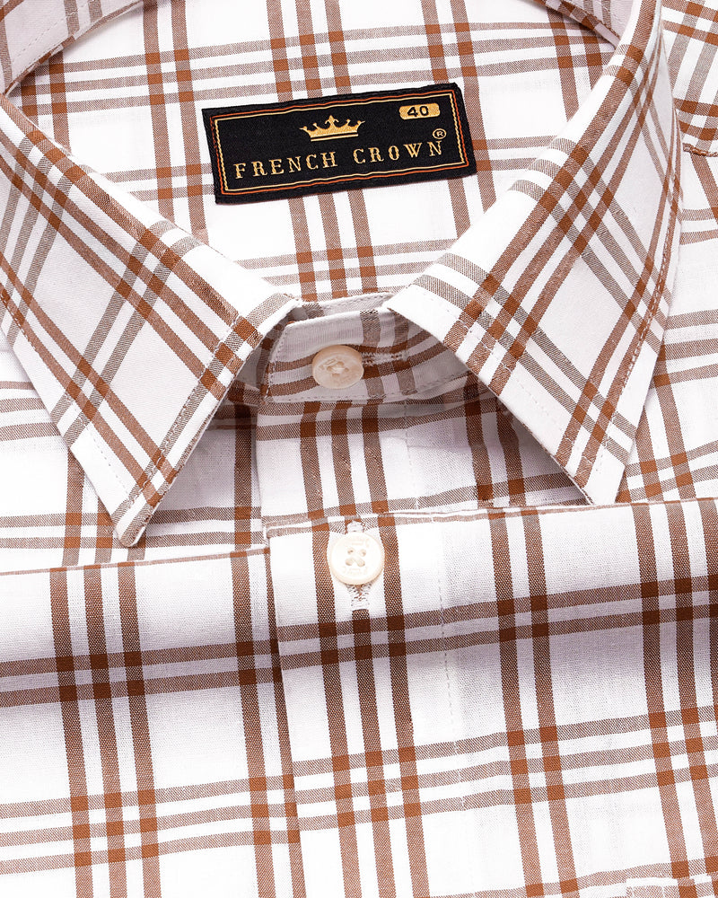 Bright White with Nutmeg Brown Plaid Premium Cotton Shirt