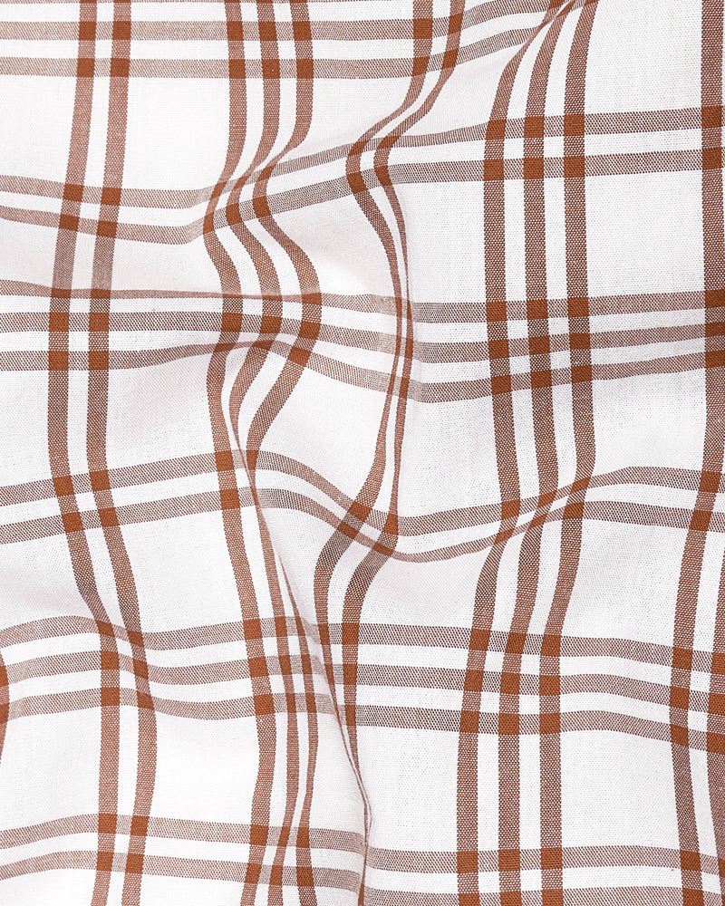 Bright White with Nutmeg Brown Plaid Premium Cotton Shirt