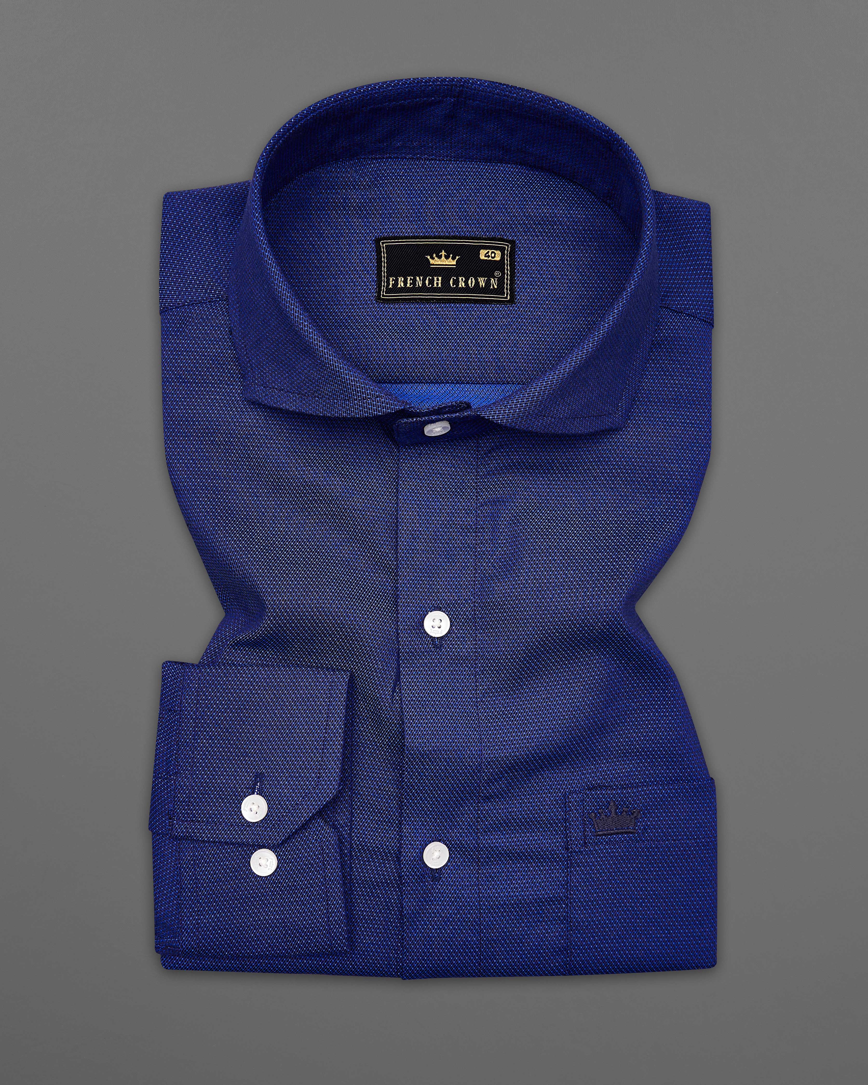 Rhino Blue Dobby Textured Premium Giza Cotton Shirt