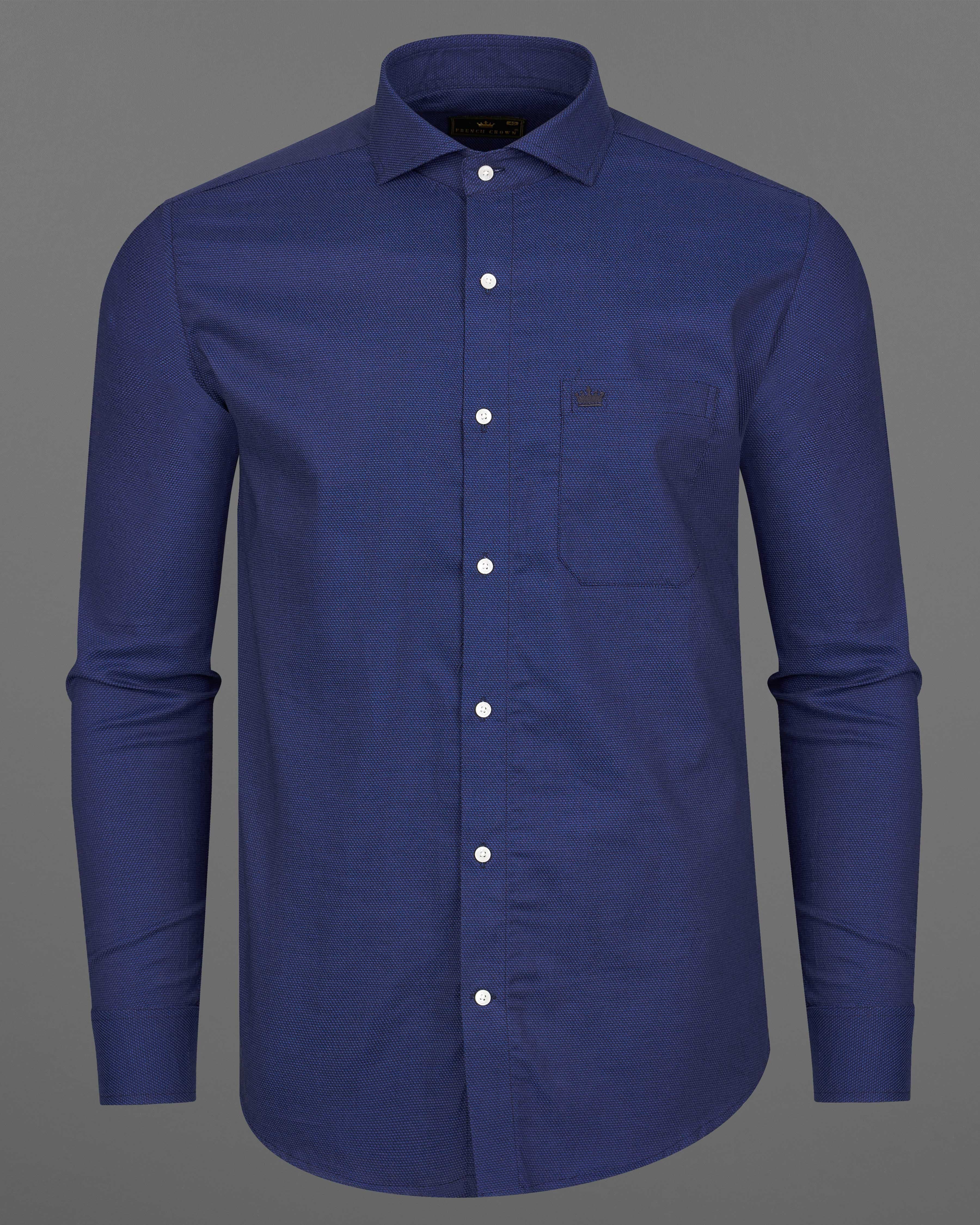 Rhino Blue Dobby Textured Premium Giza Cotton Shirt