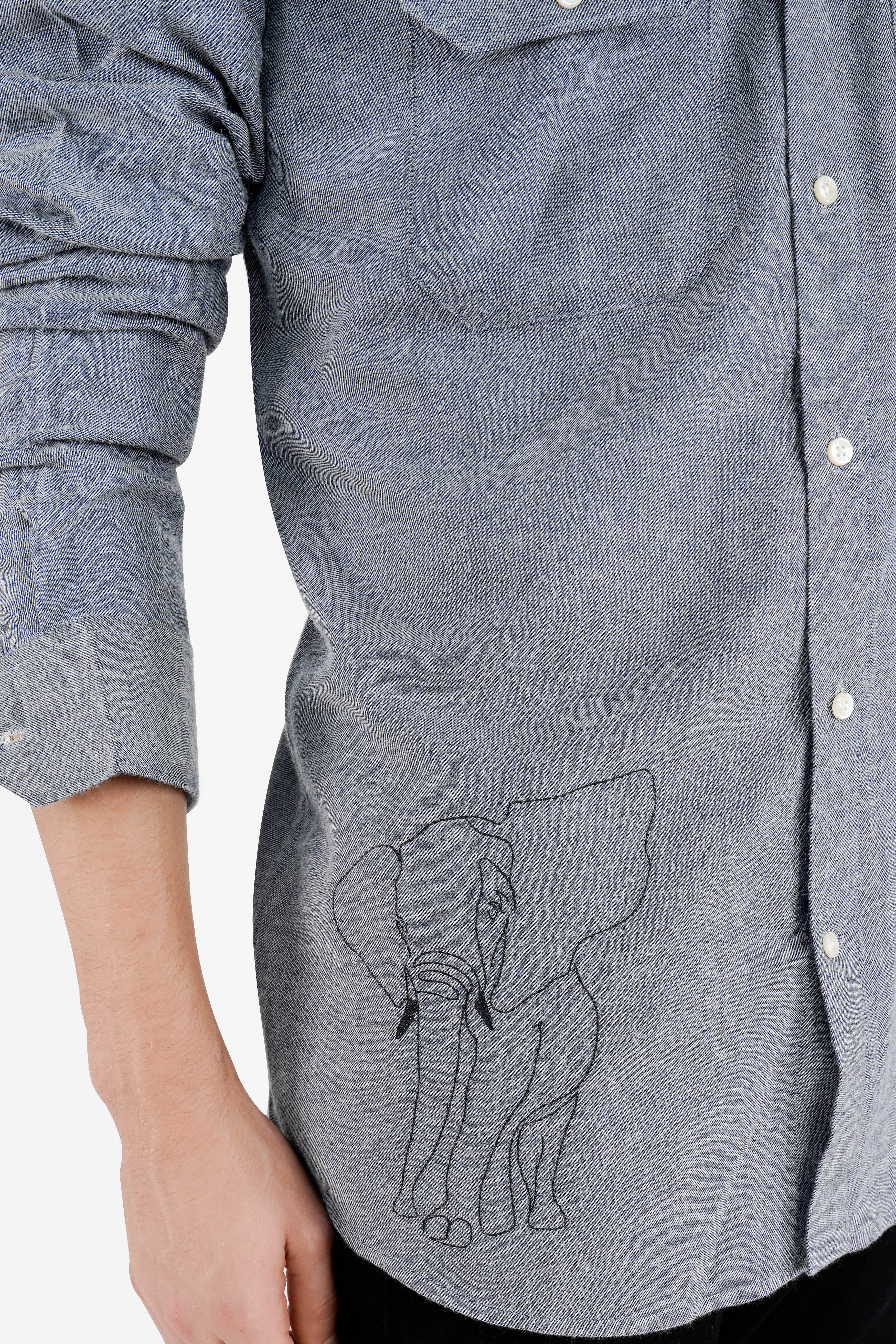 Ironside Gray Elephant Embroidered Flannel Designer Shirt