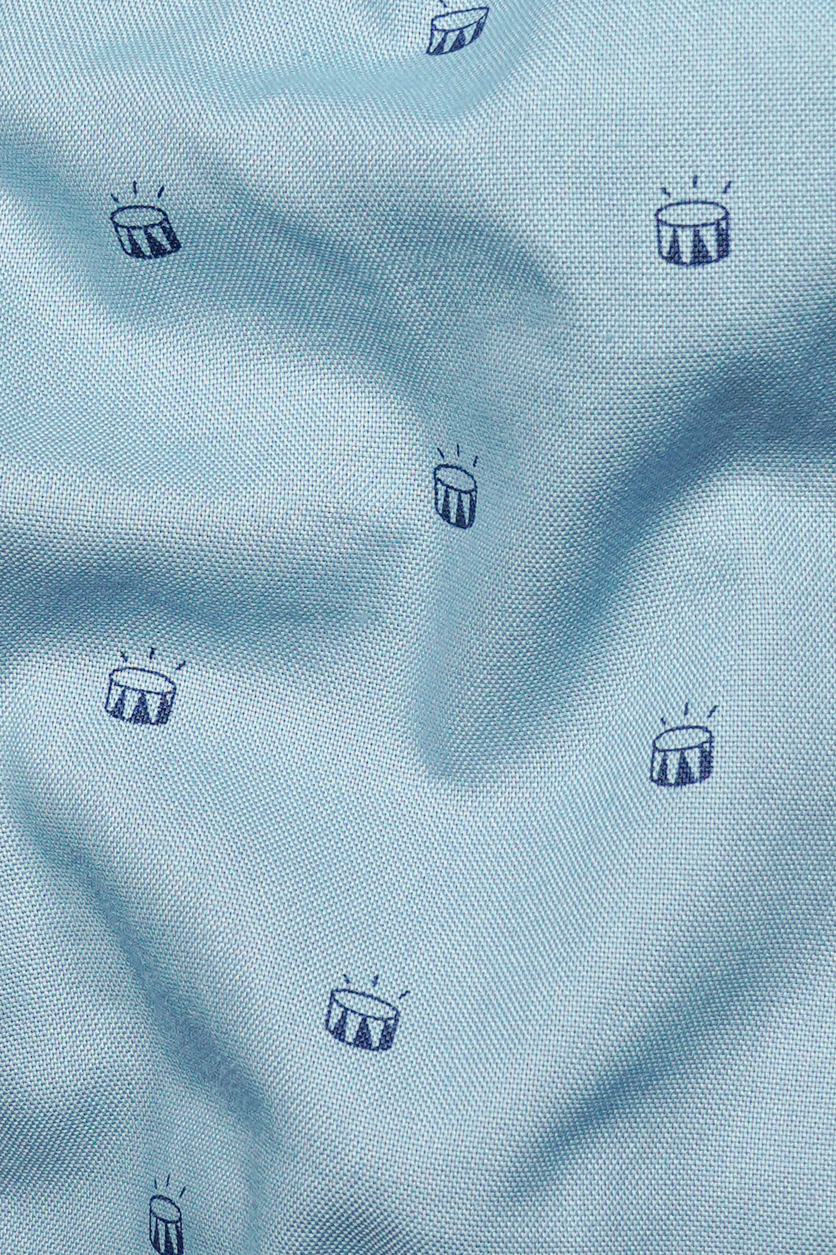 Carolina Blue with Downy Green French Crown Embroidered Patchwork Royal Oxford Designer Shirt