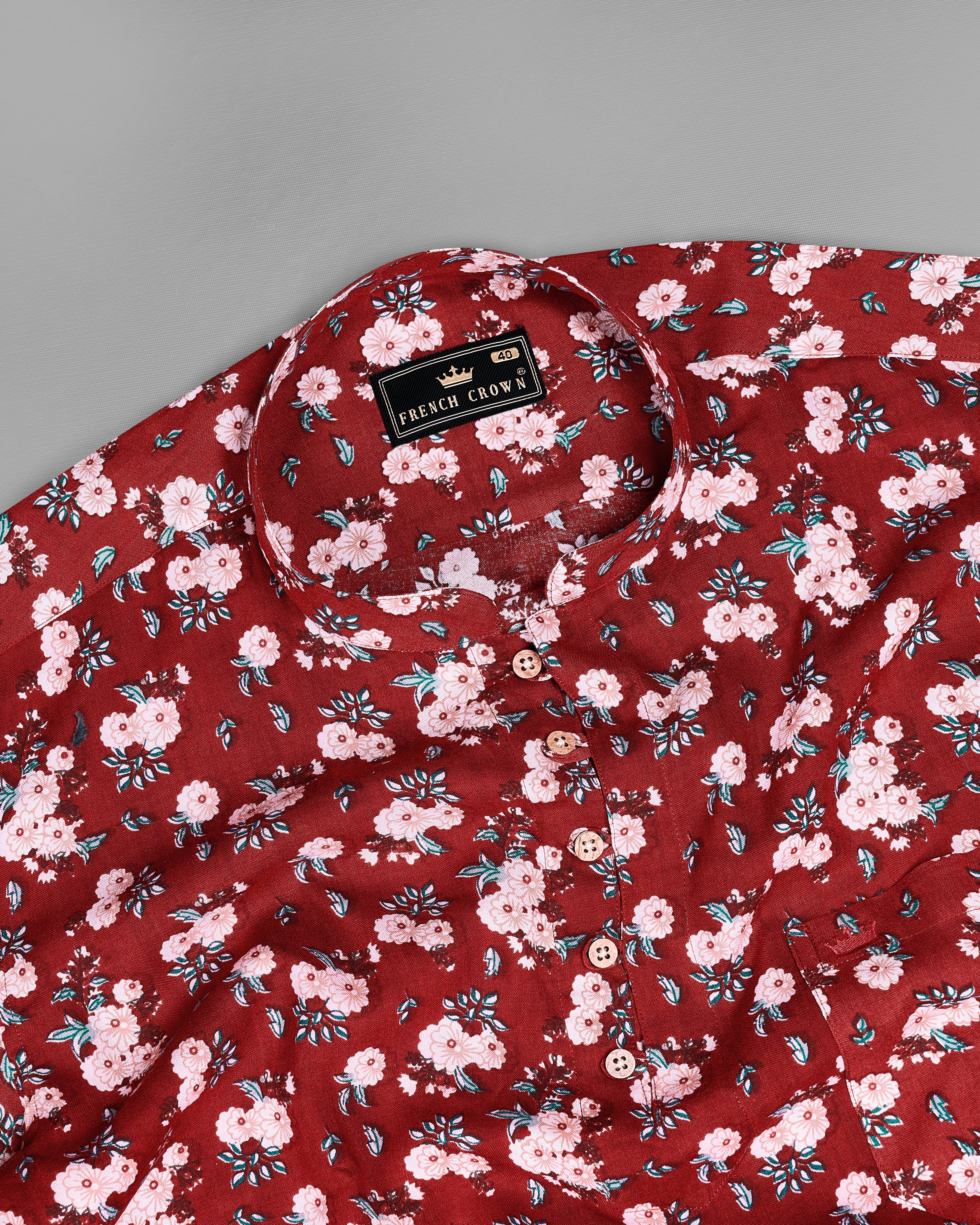 Merlot Red with Cosmos Pink Floral Printed Premium Tencel Kurta Shirt9091-KS-38, 9091-KS-H-38, 9091-KS-39, 9091-KS-H-39, 9091-KS-40, 9091-KS-H-40, 9091-KS-42, 9091-KS-H-42, 9091-KS-44, 9091-KS-H-44, 9091-KS-46, 9091-KS-H-46, 9091-KS-48, 9091-KS-H-48, 9091-KS-50, 9091-KS-H-50, 9091-KS-52, 9091-KS-H-52