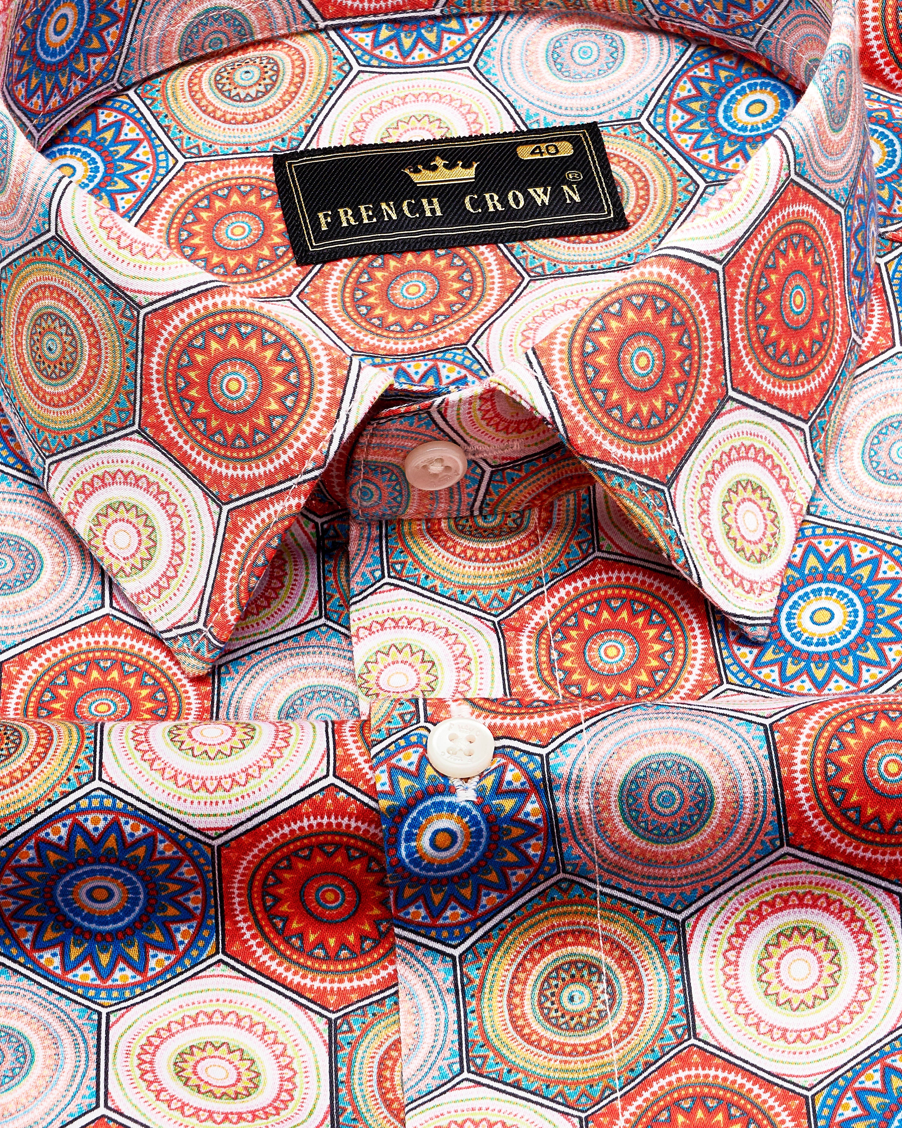 Jasper Red with Sapphire Blue Hexagonal Design Super Soft Premium Cotton Shirt 9142-38,9142-H-38,9142-39,9142-H-39,9142-40,9142-H-40,9142-42,9142-H-42,9142-44,9142-H-44,9142-46,9142-H-46,9142-48,9142-H-48,9142-50,9142-H-50,9142-52,9142-H-52