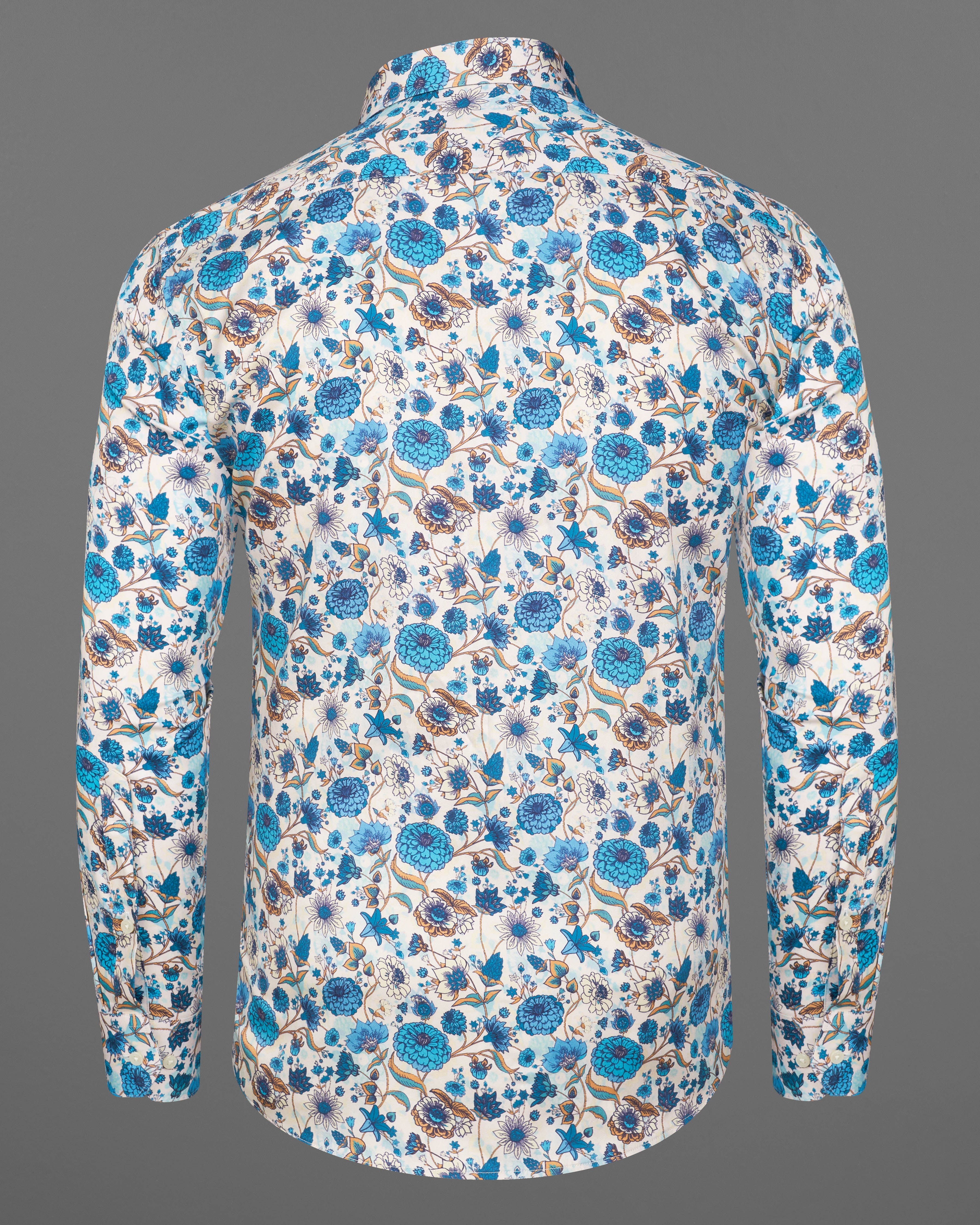 Off White with Bondi Blue Floral Printed Super Soft Premium Cotton Shirt 9147-38,9147-H-38,9147-39,9147-H-39,9147-40,9147-H-40,9147-42,9147-H-42,9147-44,9147-H-44,9147-46,9147-H-46,9147-48,9147-H-48,9147-50,9147-H-50,9147-52,9147-H-52