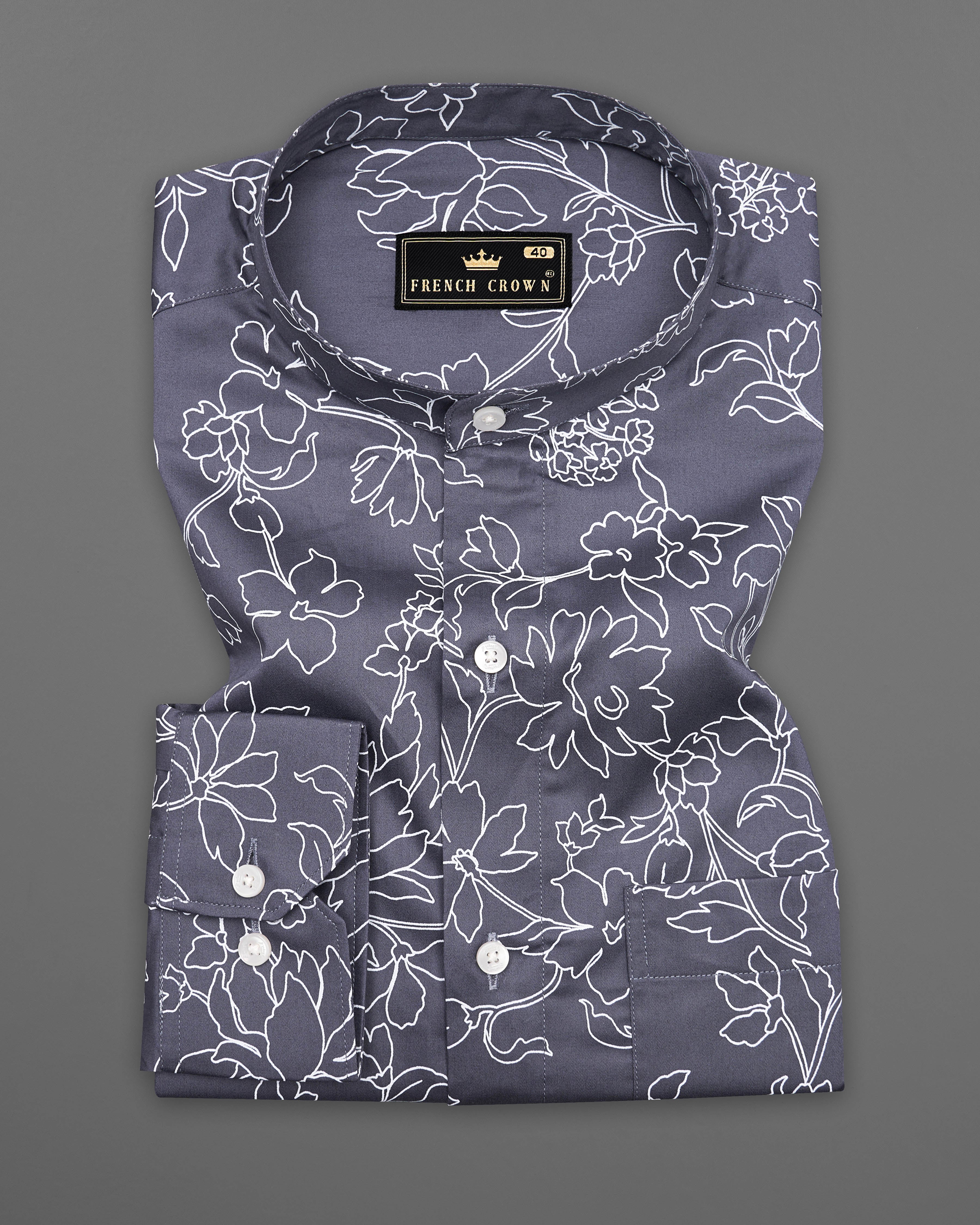 Shuttle Gray Floral Printed Super Soft Premium Cotton Shirt 9187-M-38,9187-M-H-38,9187-M-39,9187-M-H-39,9187-M-40,9187-M-H-40,9187-M-42,9187-M-H-42,9187-M-44,9187-M-H-44,9187-M-46,9187-M-H-46,9187-M-48,9187-M-H-48,9187-M-50,9187-M-H-50,9187-M-52,9187-M-H-52